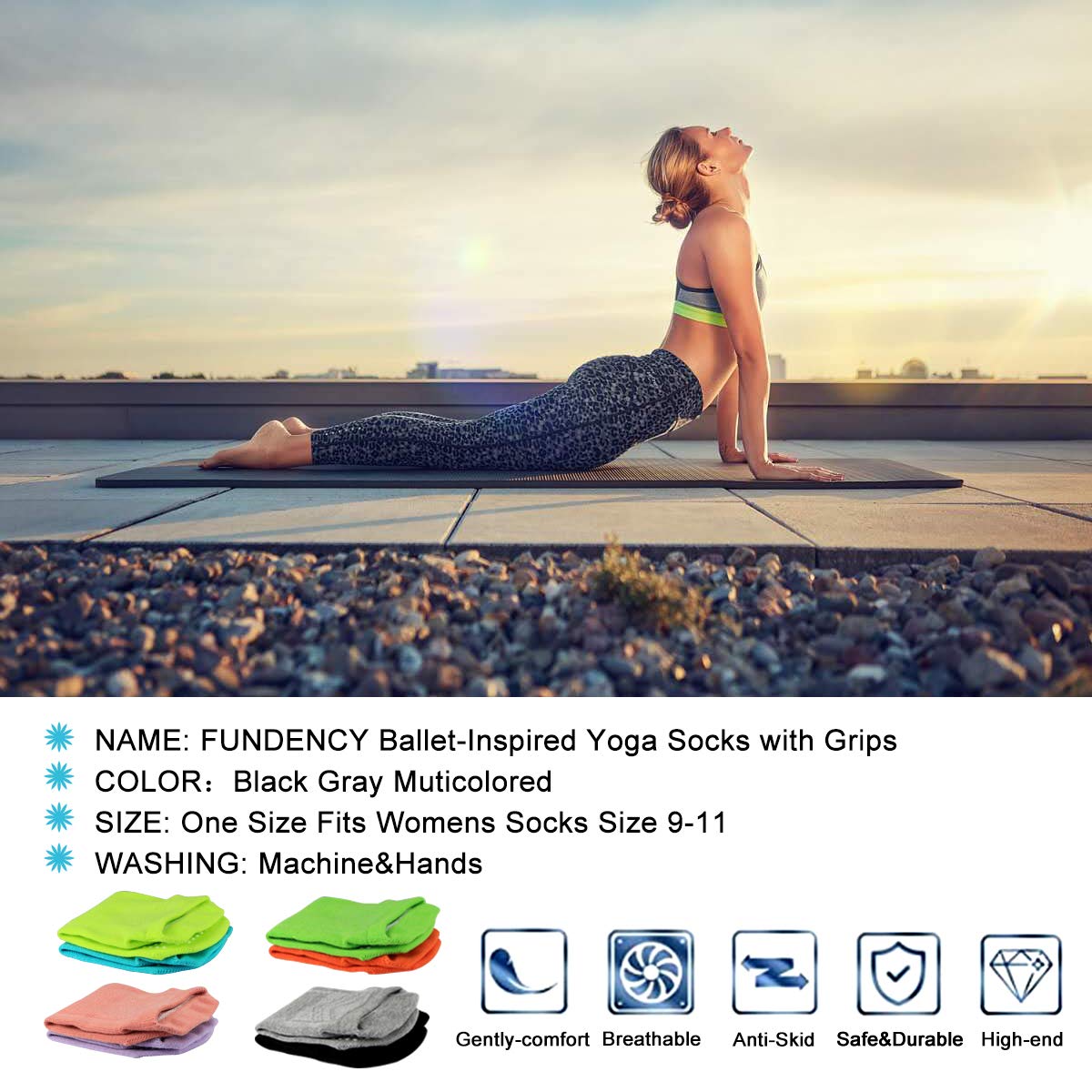 Non-Slip Yoga Socks for Women - Anti-Skid Pilates & Bikram Fitness Socks with Grip Dots - Perfect for Hot Yoga, Barre Workouts & Home Exercise