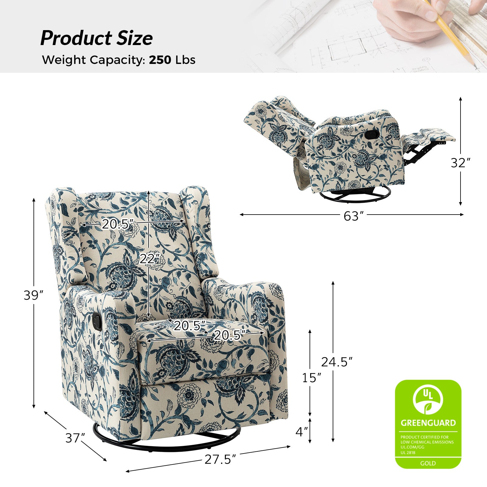 Damian Manual Swivel Glider Recliner Chair - Comfortable Living Room Furniture for Relaxing, Reading & Nursing