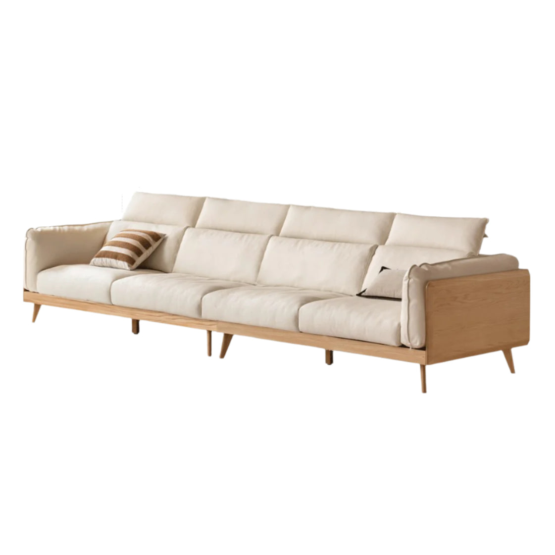 115.7x42.5x33.4 inch / 294x108x85 cm / Natural wood color / small four-seater ecological cloud skin chrysanthemum white