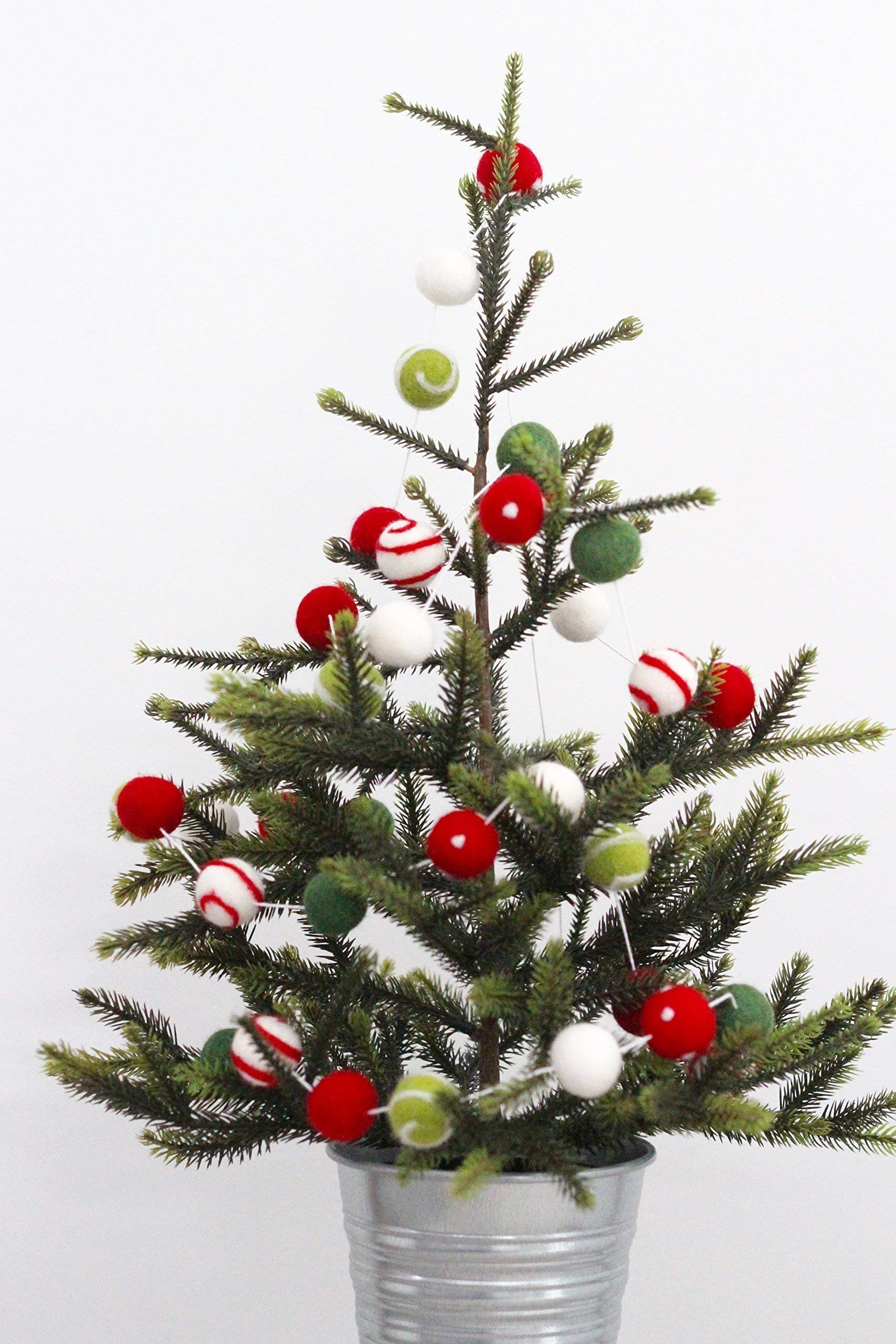 Christmas Felt Ball Garland - 9ft Holiday Decoration with Red, Green & White Swirl Dots - 2.5cm Wool Felt Balls for Tree, Mantel & Party Decor | Sheep Farm Felt