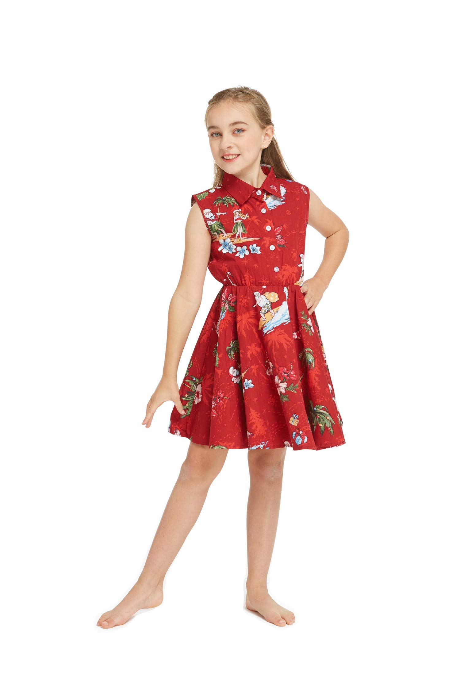 **Hawaiian Luau Matching Siblings Outfit - Santa in Hawaii Themed Girl Shirt Dress & Boy Shirt for Family Vacation, Christmas Party, and Tropical Photo Shoots**