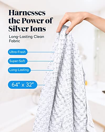 Premium SUTERA Waffle Weave Bath & Hand Towel Set - 2 Bath Towels & 2 Hand Towels, Soft & Absorbent, Gray & White Collection for Spa, Bathroom & Guest Use