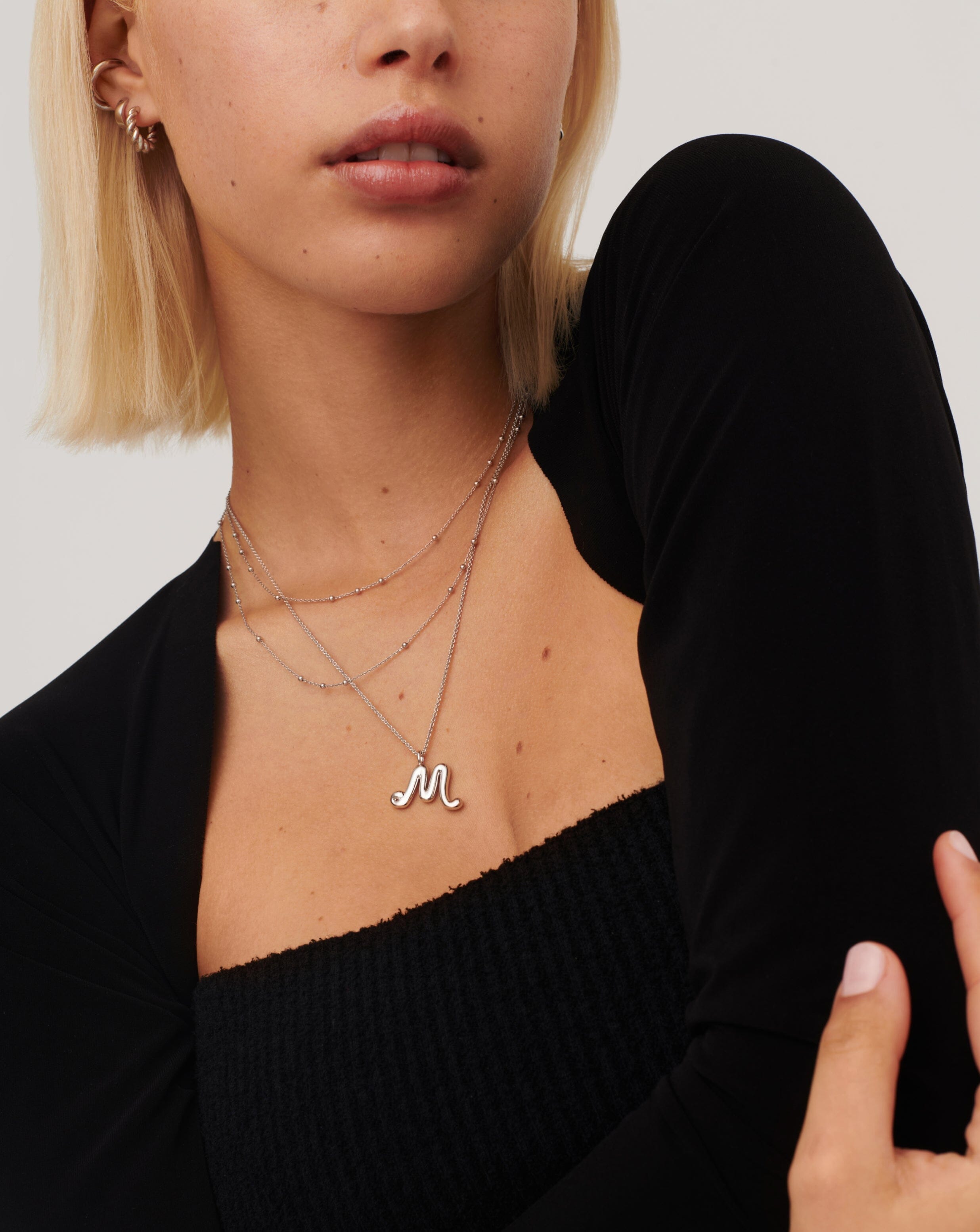 Personalized Sterling Silver Curly Molten Initial Pendant Necklace - Custom Name Letter Jewelry for Women, Gift for Her, Birthday, Anniversary, Valentine's Day