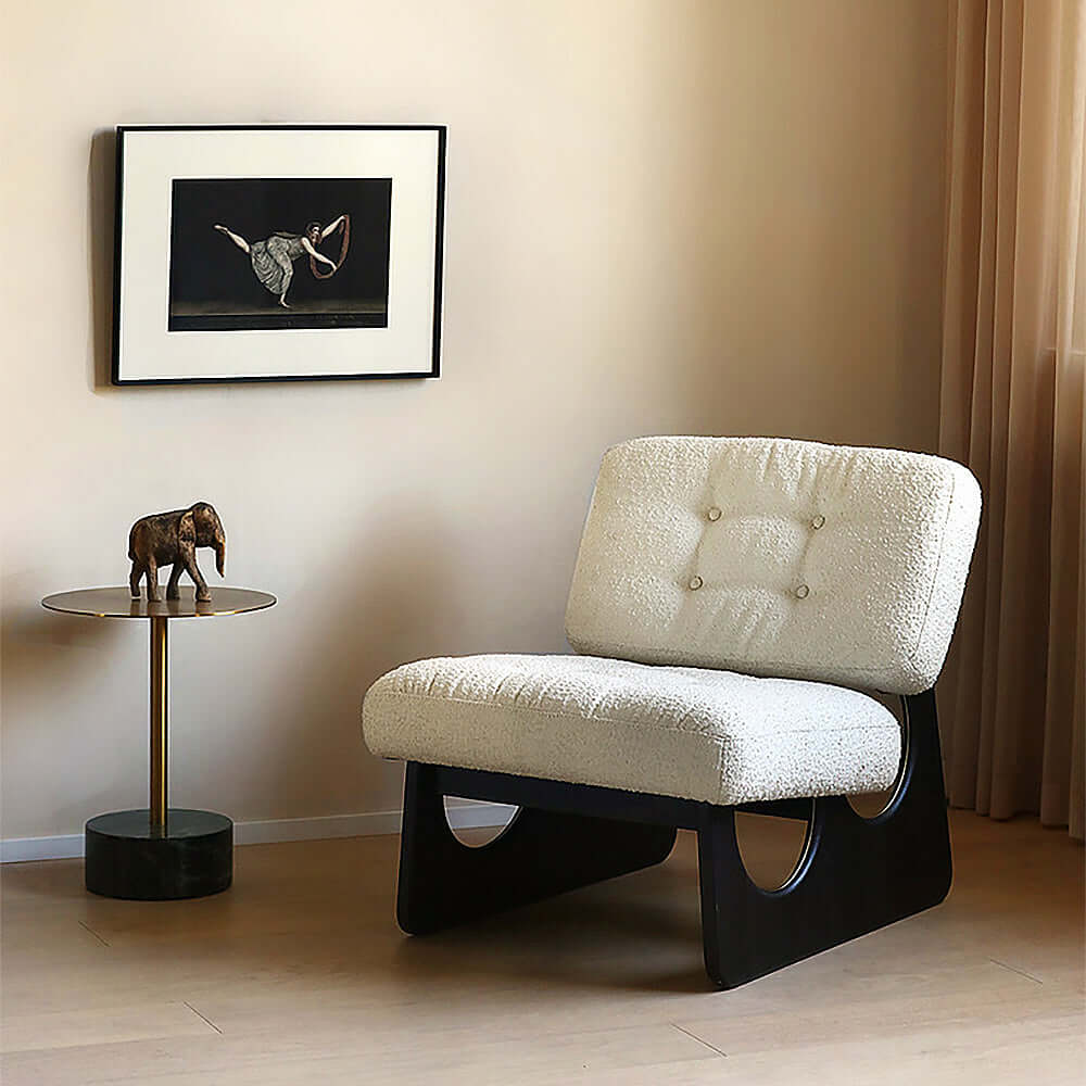 Modern Boucle Sherpa Lounge Chair - White & Black Accent Chair with Ash Wood Upholstery - Perfect for Living Room, Bedroom or Office Decor