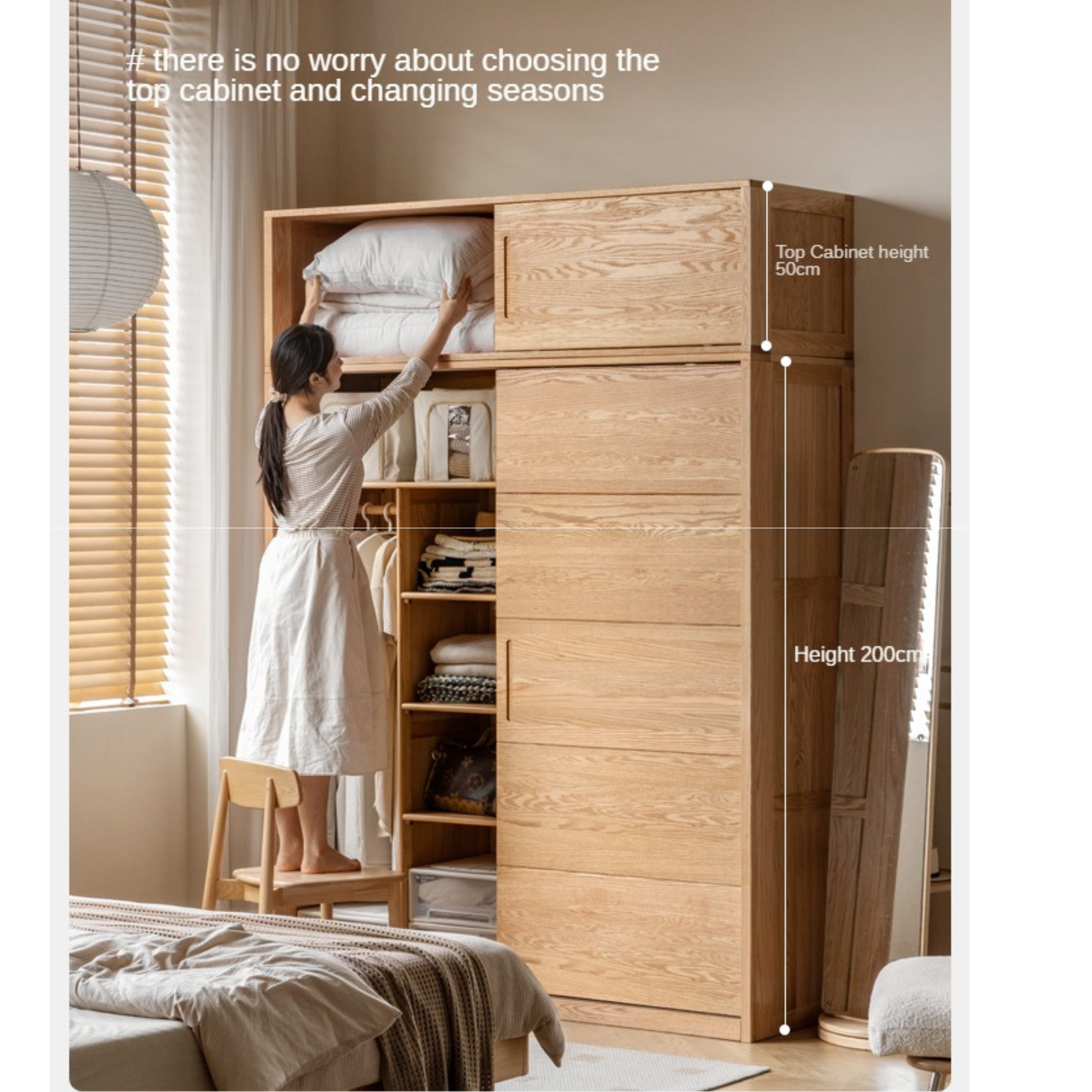 Solid Oak Wood Sliding Door Wardrobe Closet - Modern & Durable Storage for Bedroom, Living Room, or Walk-In Closet Organization