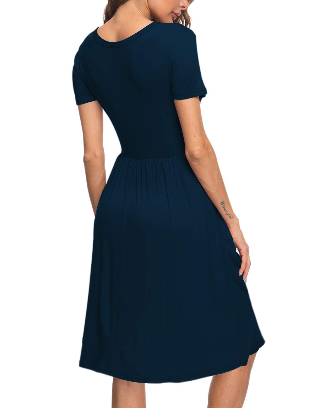 AUSELILY Women's Summer Short Sleeve Empire Waist Dress - Flowy Pleated Swing Dress with Pockets, Knee Length Casual Sundress for Beach, Vacation & Everyday Wear | 2025 New Collection