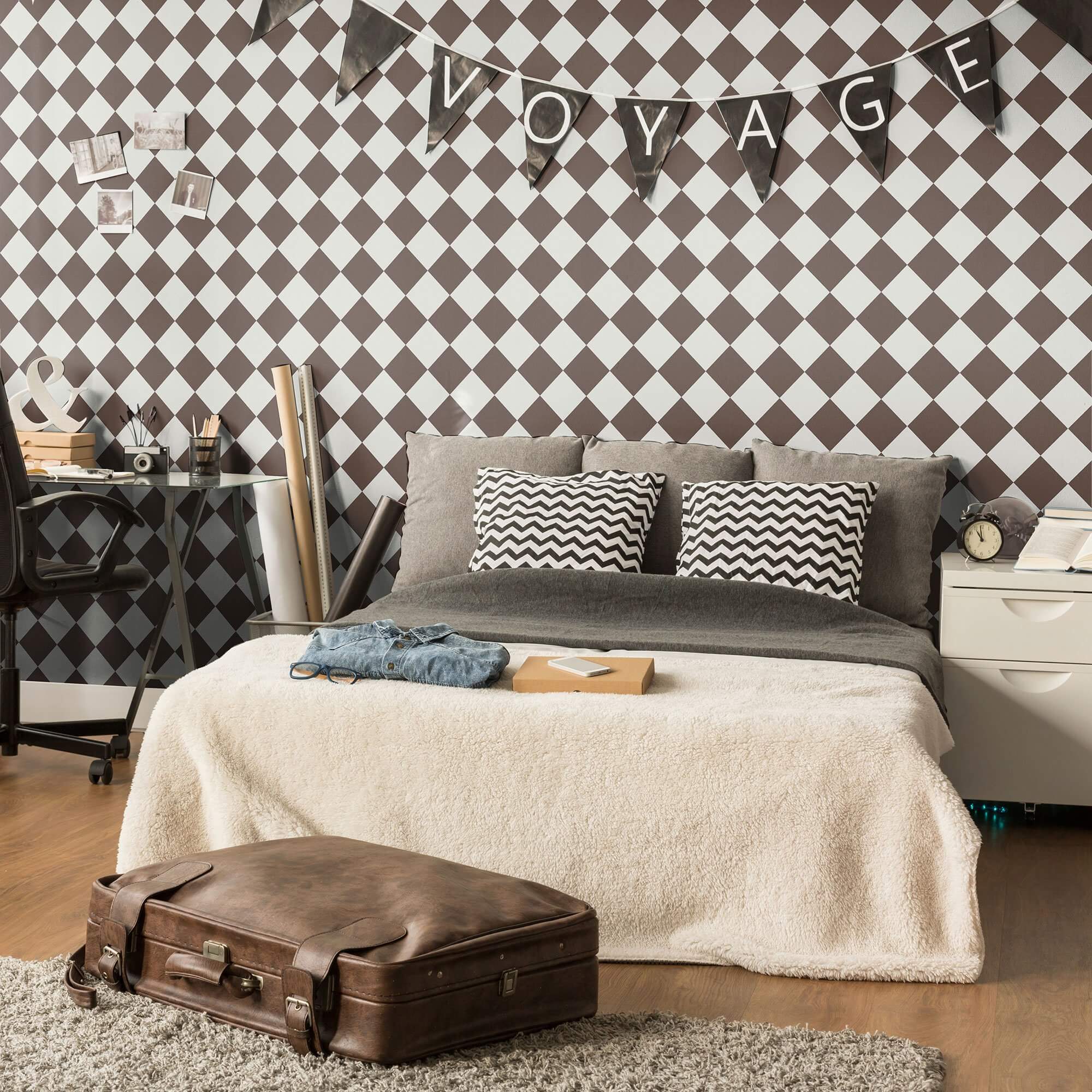 Charcoal and White Checkered Peel and Stick Removable Wallpaper - Self-Adhesive Decorative Wall Covering for Bedroom, Living Room & Office Decor