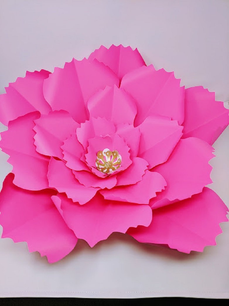 Black and Fuchsia Paper Flower Backdrop - 6 Pre-Assembled Paper Flowers with 5 Leaves for Wedding, Party & Home Decor