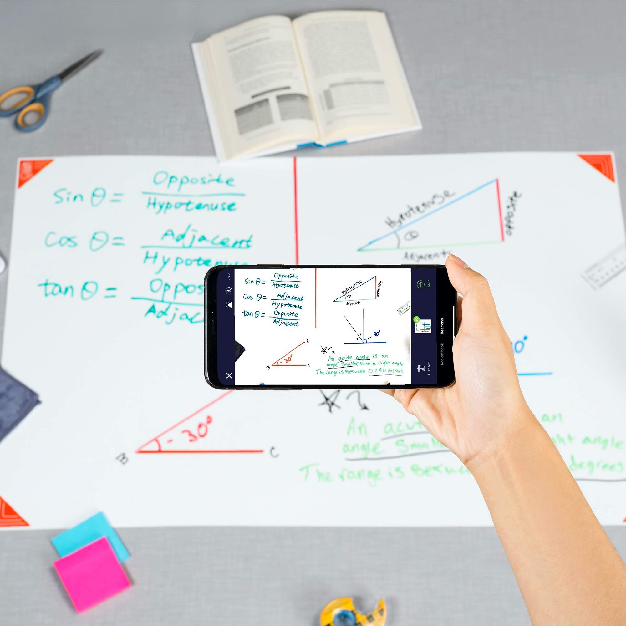 Rocketbook Think Board X Smart Whiteboard Film - Large Class Pack (5 Pack) with 5 Dry Erase Markers & 5 Cleaning Cloths - Reusable Digital Whiteboard for Classroom, Office & Home Use