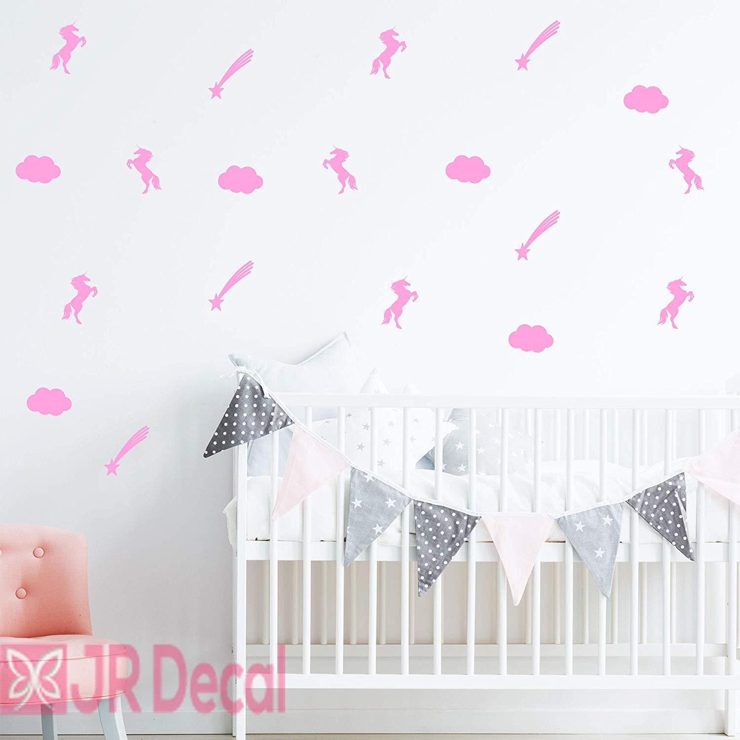 Unicorn Wall Stickers Set - Removable Vinyl Decals for Nursery, Kids Room & Girls Bedroom Decor - Cloud and Shooting Star Designs - Perfect for Birthday Parties, Baby Showers & Home Decoration
