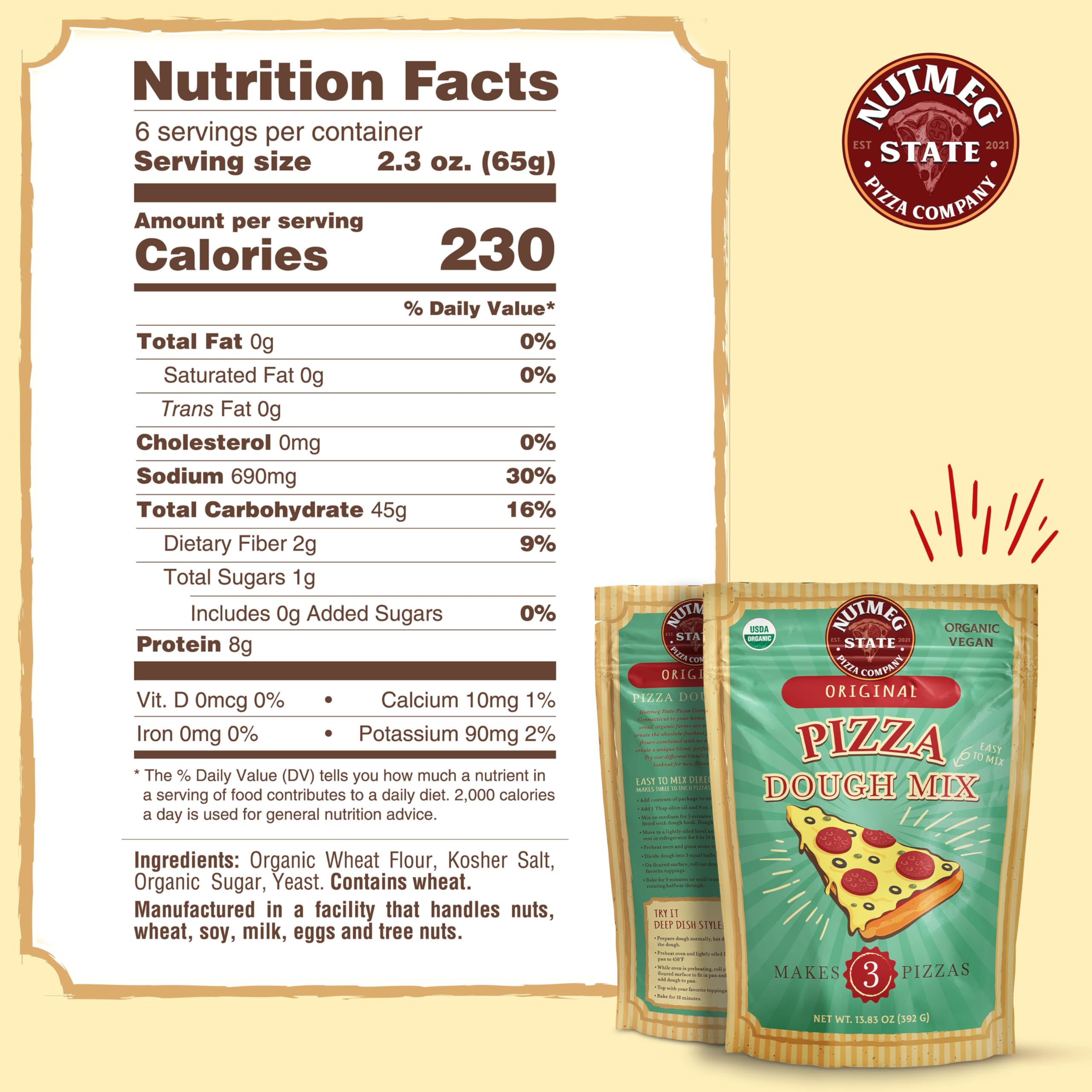 Organic Pizza Dough Mix by Nutmeg State Pizza Company - Makes 3 Homemade Pizza Crusts | Non-GMO, All-Natural Ingredients for Perfect Family Pizza Nights & Dinner Parties