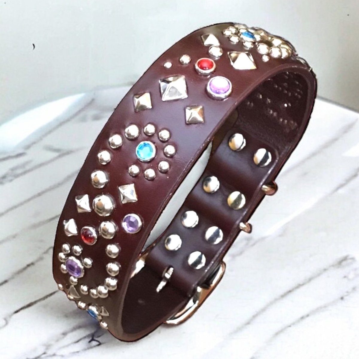 Premium Custom Leather Dog Collar - Stargazer Deluxe Design | Handmade Adjustable Pet Collar for Small Medium Large Dogs | Perfect for Walks, Training & Fashion Accessories