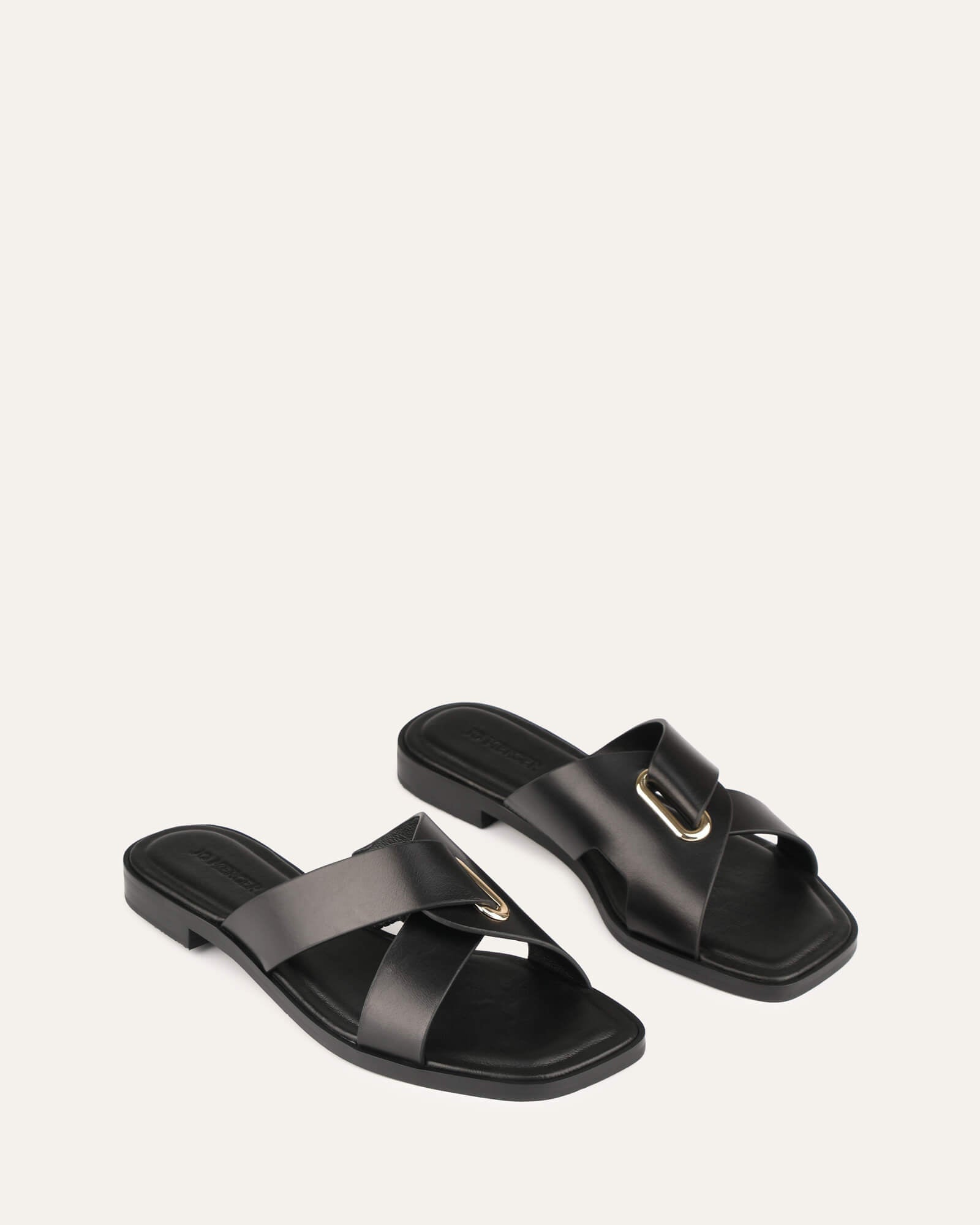 Premium Piper Flat Slides - Black Leather Sandals for Women & Men | Comfortable Casual Summer Shoes for Beach, Pool, and Home Wear