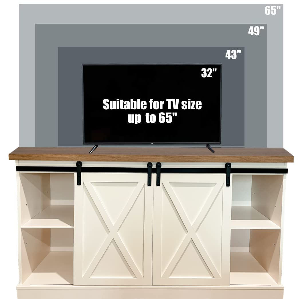 PHI VILLA Farmhouse Coffee Bar Cabinet with Sliding Barn Door - Rustic Kitchen Sideboard Buffet Storage Cabinet for Dining Room, Living Room & Home Office Organization