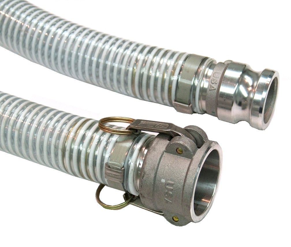 1500 Clear PVC Suction Discharge Hose with 2 Inch Aluminum Camlock Fittings - 25ft Length, 2