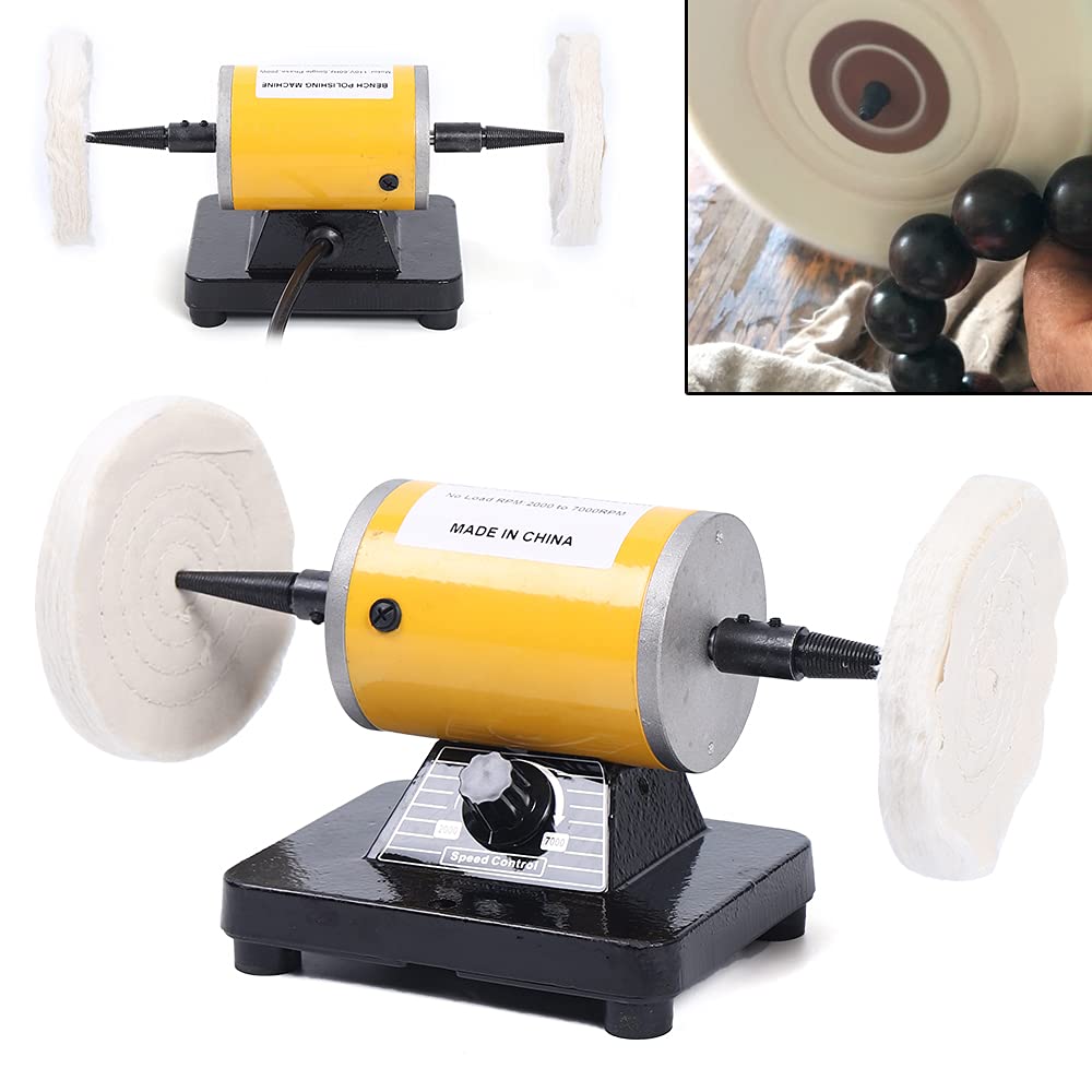 Mini Bench Buffer Polisher - Dual Benchtop Jewelry Polishing Machine for DIY Jewelry, Wood, Gem, Silver, Amber, Metal & Jade - Perfect for Crafting, Jewelry Making & Small Metal Projects