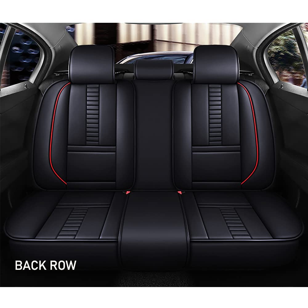 Universal Fit PU Leather Car Seat Covers Full Set for Jeep Wrangler JK 2018 - Black & Red Stitching with Headrest & Lumbar Support - Perfect for Off-Roading, Daily Commuting & Interior Protection