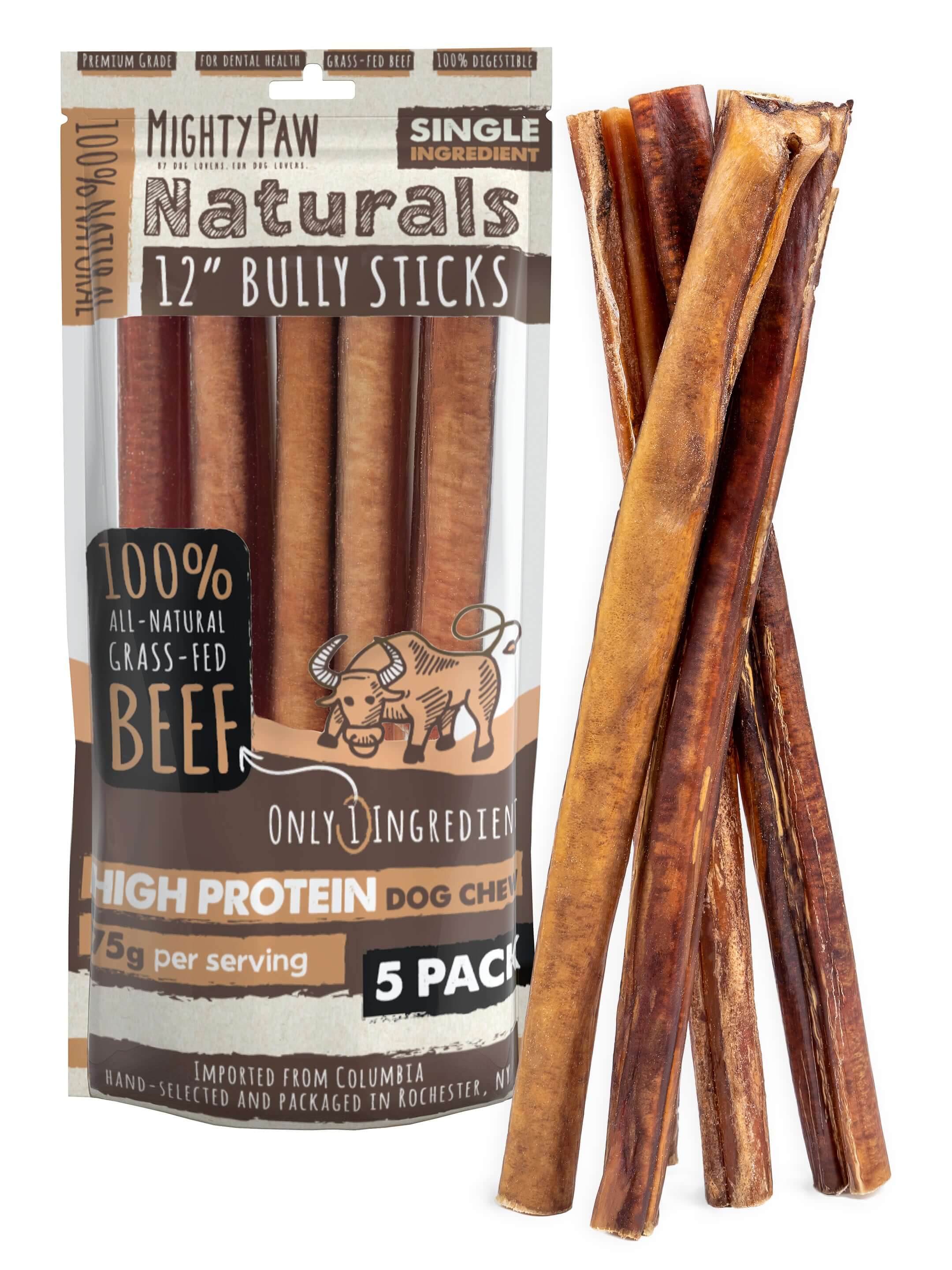 Premium All-Natural Bully Sticks for Dogs - Long-Lasting Chew Treats for Puppies & Adult Dogs - Grain-Free, Odor-Free, High-Protein Dog Dental Chews - Perfect for Training, Teething & Anxiety Relief