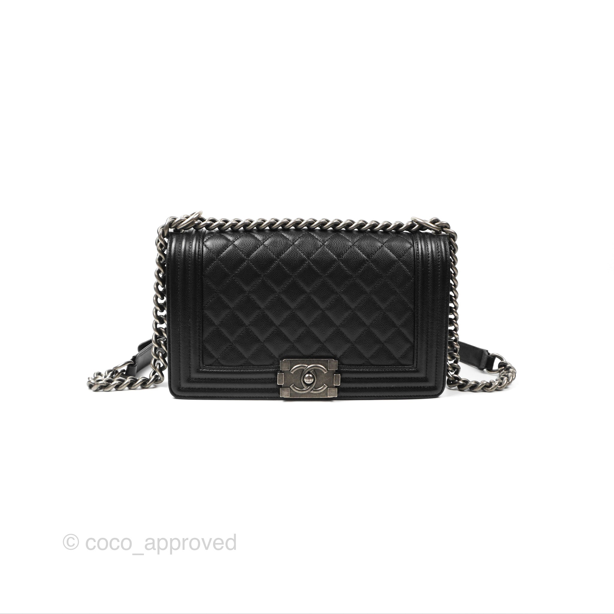 Chanel Boy Quilted Medium Handbag in Black Caviar Leather with Ruthenium Hardware - Luxury Crossbody Bag for Women, Perfect for Date Night & Evening Events