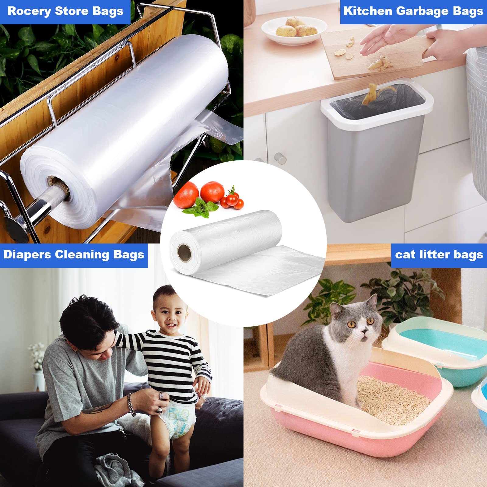 12x20 Clear Plastic Produce Bags on Roll - 350 Count Bulk Food Storage Bags for Vegetables, Fruits, Bread & Groceries | Heavy Duty Pet Waste Bags | Perfect for Supermarkets, Farmers Markets & Home Kitchen Use (12
