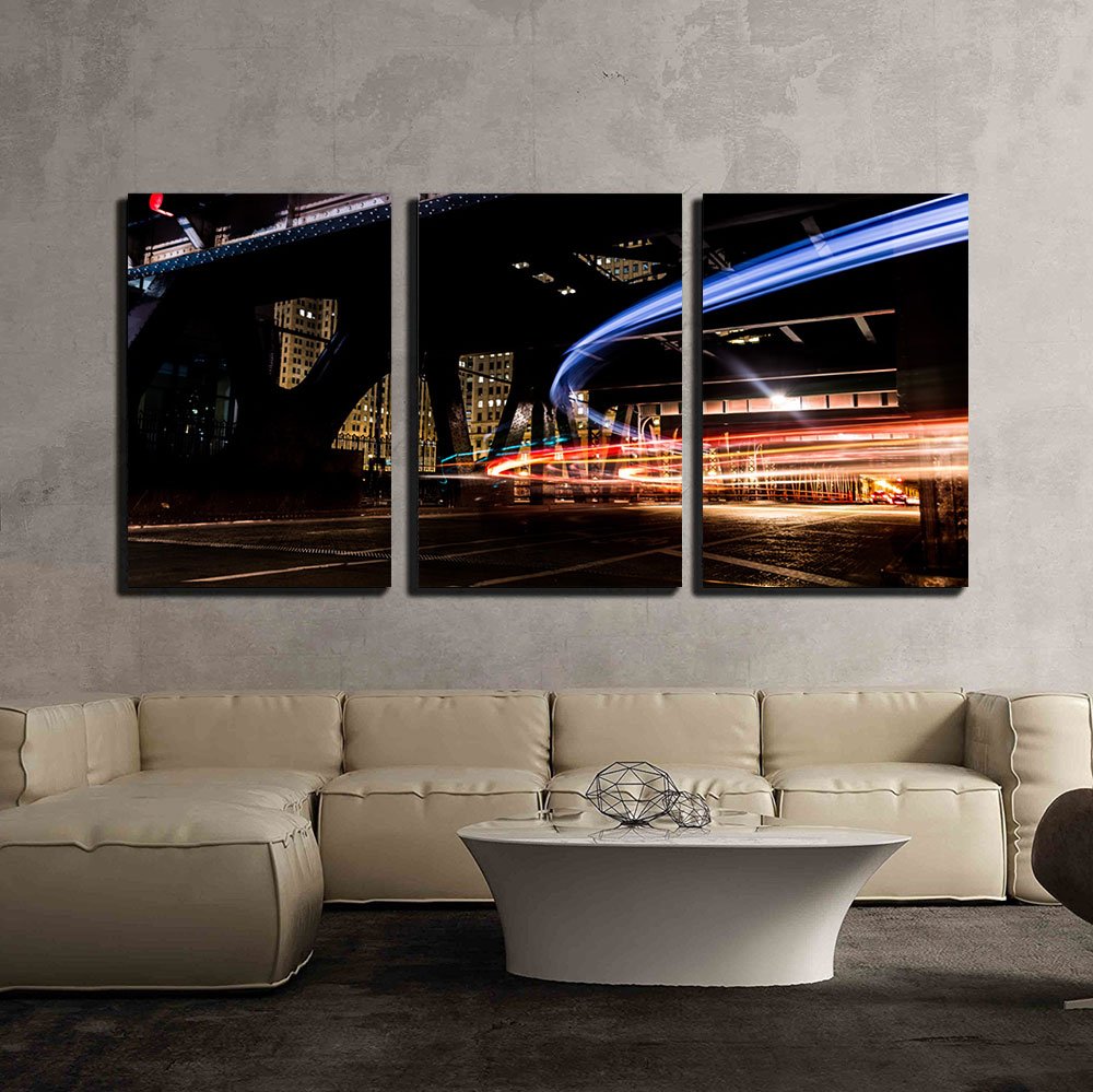 wall26 - 3 Piece Canvas Wall Art Set - City Traffic Lights at Night Painting - Modern Framed Home Decor for Living Room, Bedroom & Office - Stretched & Ready to Hang - 24