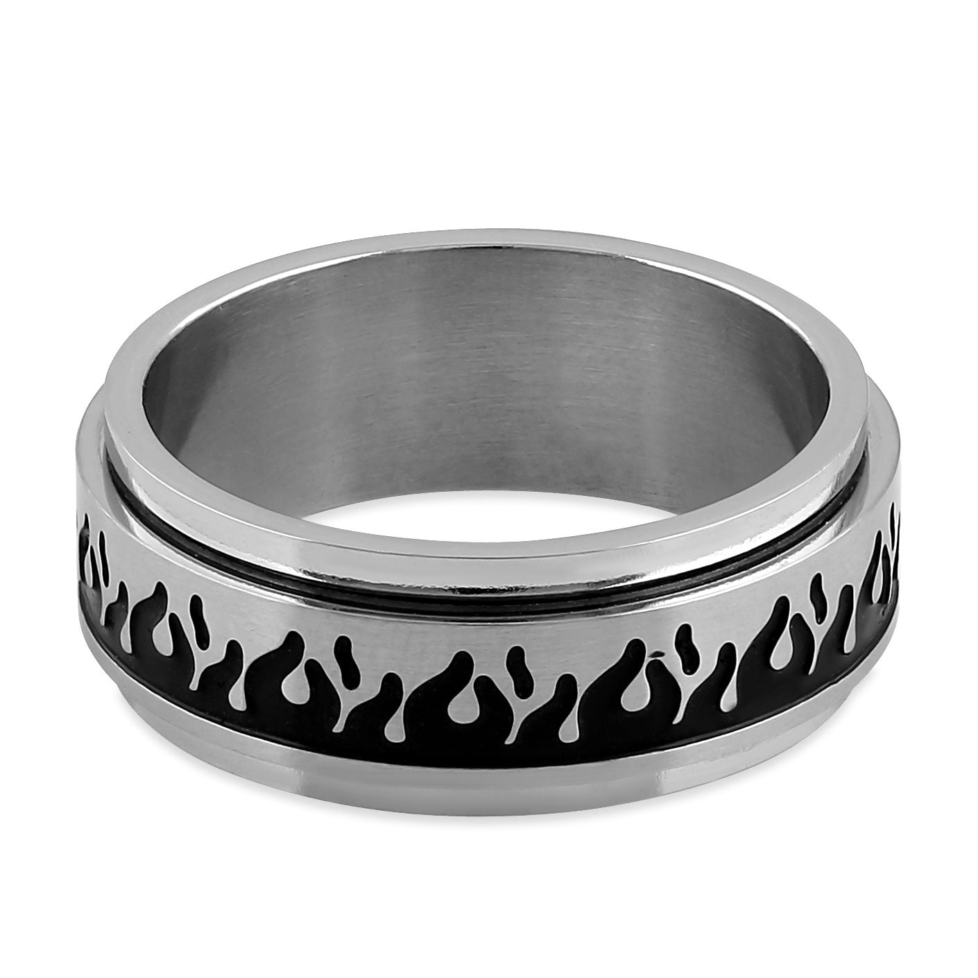 Stainless Steel Flaming Spinner Band Ring for Men & Women - Adjustable Spinning Fashion Jewelry for Stress Relief, Fidgeting, and Party Accessories