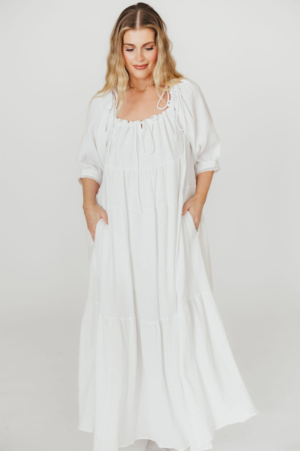 Goddess 100% Cotton Babydoll Maxi Dress - White Maternity Dress for Pregnancy, Bump Friendly, Comfortable & Flowy - Perfect for Maternity Photoshoot, Baby Shower & Summer Vacation