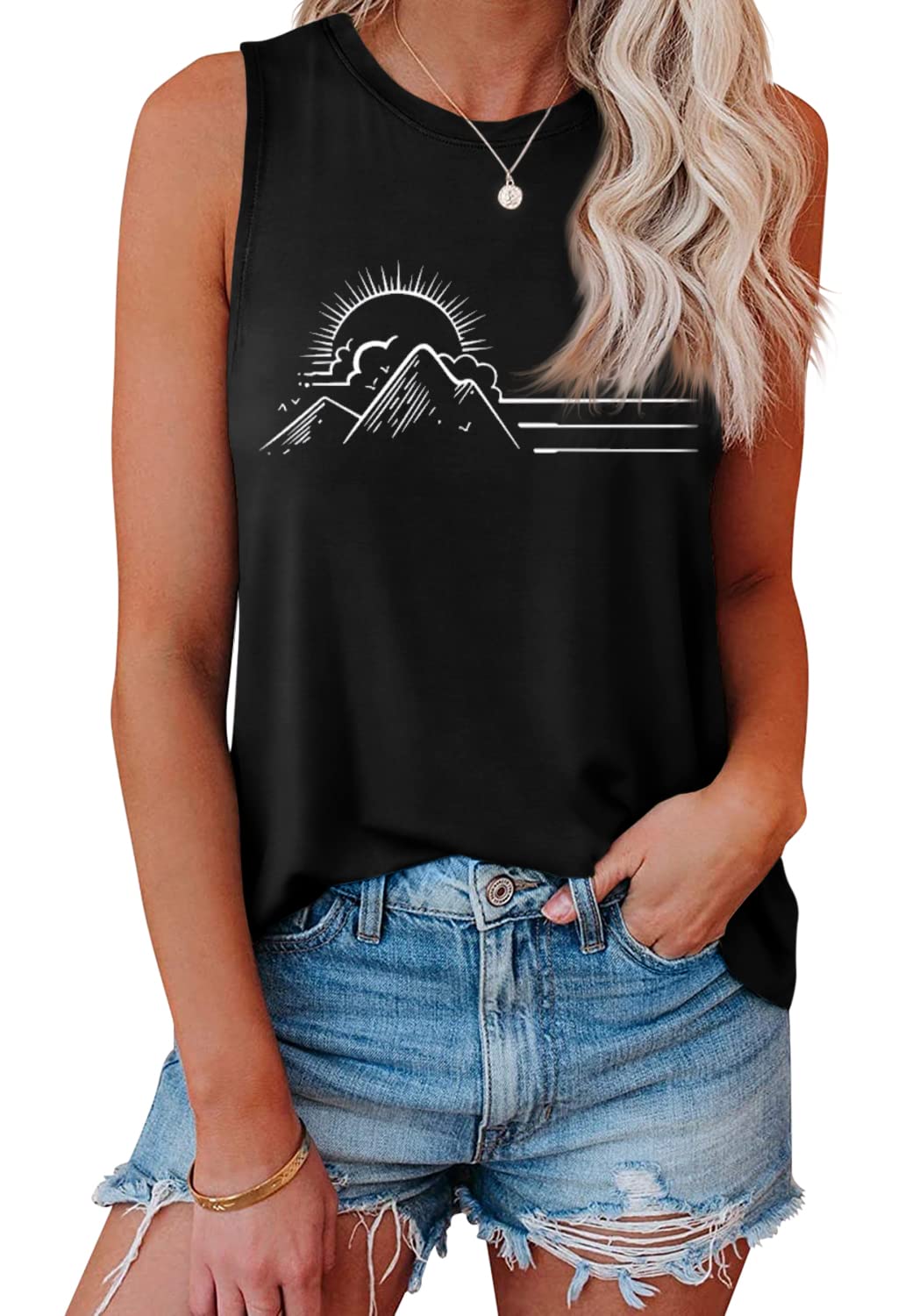 Women's Summer Tank Tops - Casual Crewneck Sleeveless Graphic Tee Shirts - Loose Fit Comfortable T-Shirts for Women - Perfect for Beach, Gym, and Everyday Wear