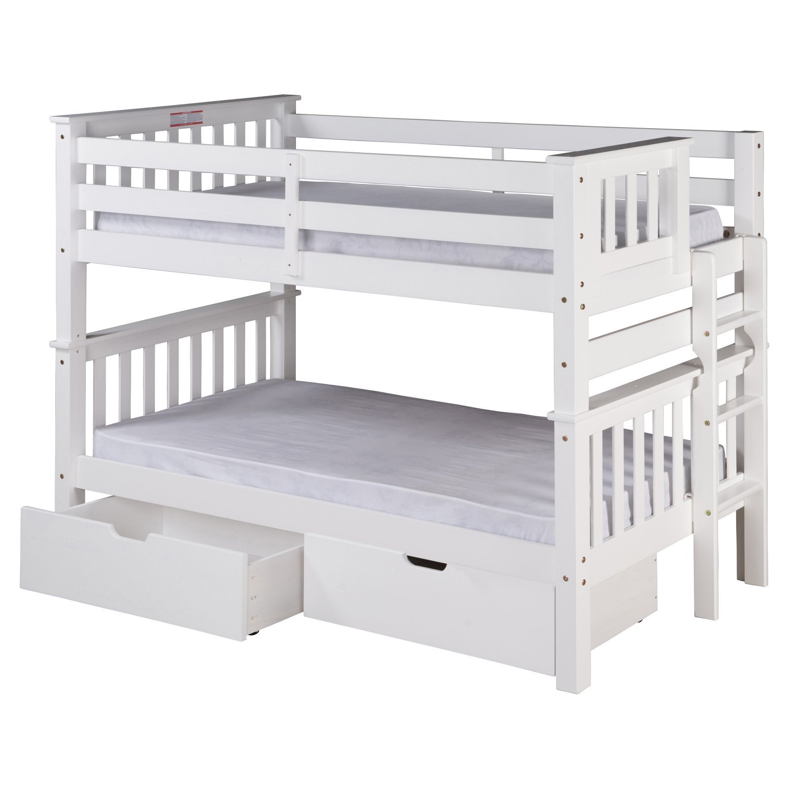 Camaflexi Santa Fe Mission Low Bunk Bed Twin Over Twin with End Ladder - White Finish - Space Saving Kids Bedroom Furniture for Small Rooms & Shared Spaces
