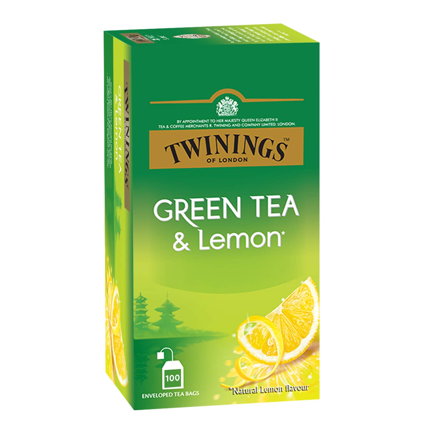 Twinings Green Tea with Lemon - 100 Tea Bags | Refreshing Antioxidant Herbal Tea for Morning Boost & Afternoon Relaxation | Perfect for Office, Home & Travel