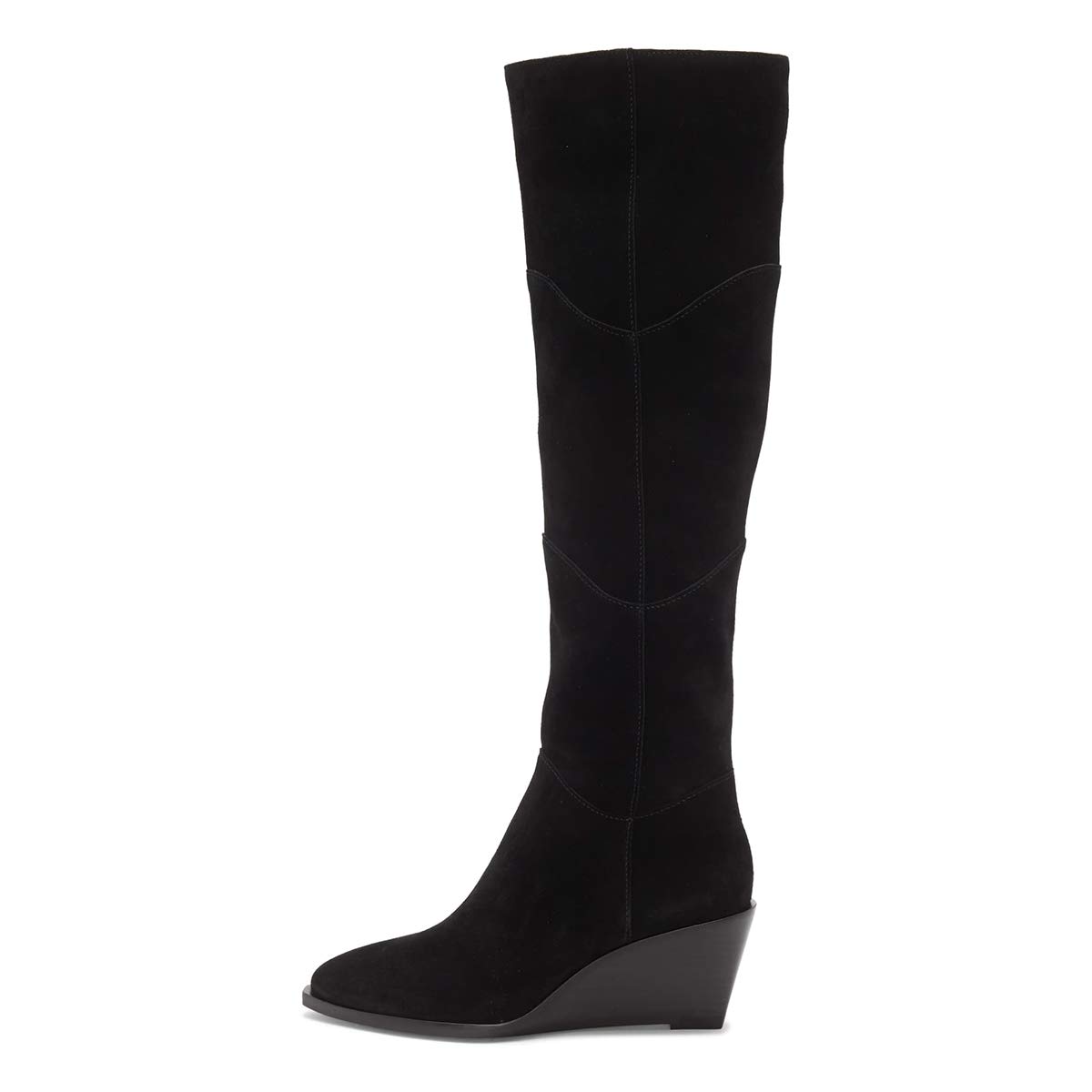 Trendy Women's Suede Knee High Boots with Stacked Wedge Heel & Side Zipper - Pointed Toe Winter Dress Boots for Office, Party & Night Out