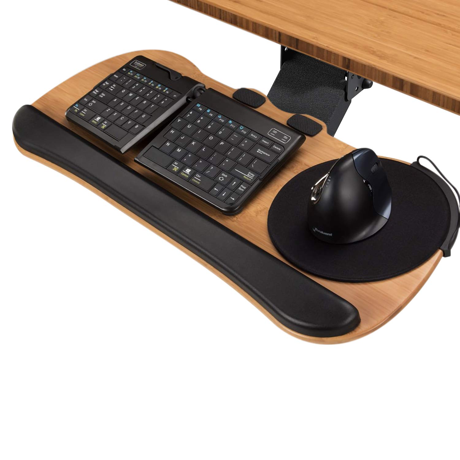 Large Bamboo Keyboard Tray with Black Mechanical Switches - Ergonomic Desk Accessory for Office & Gaming Setup