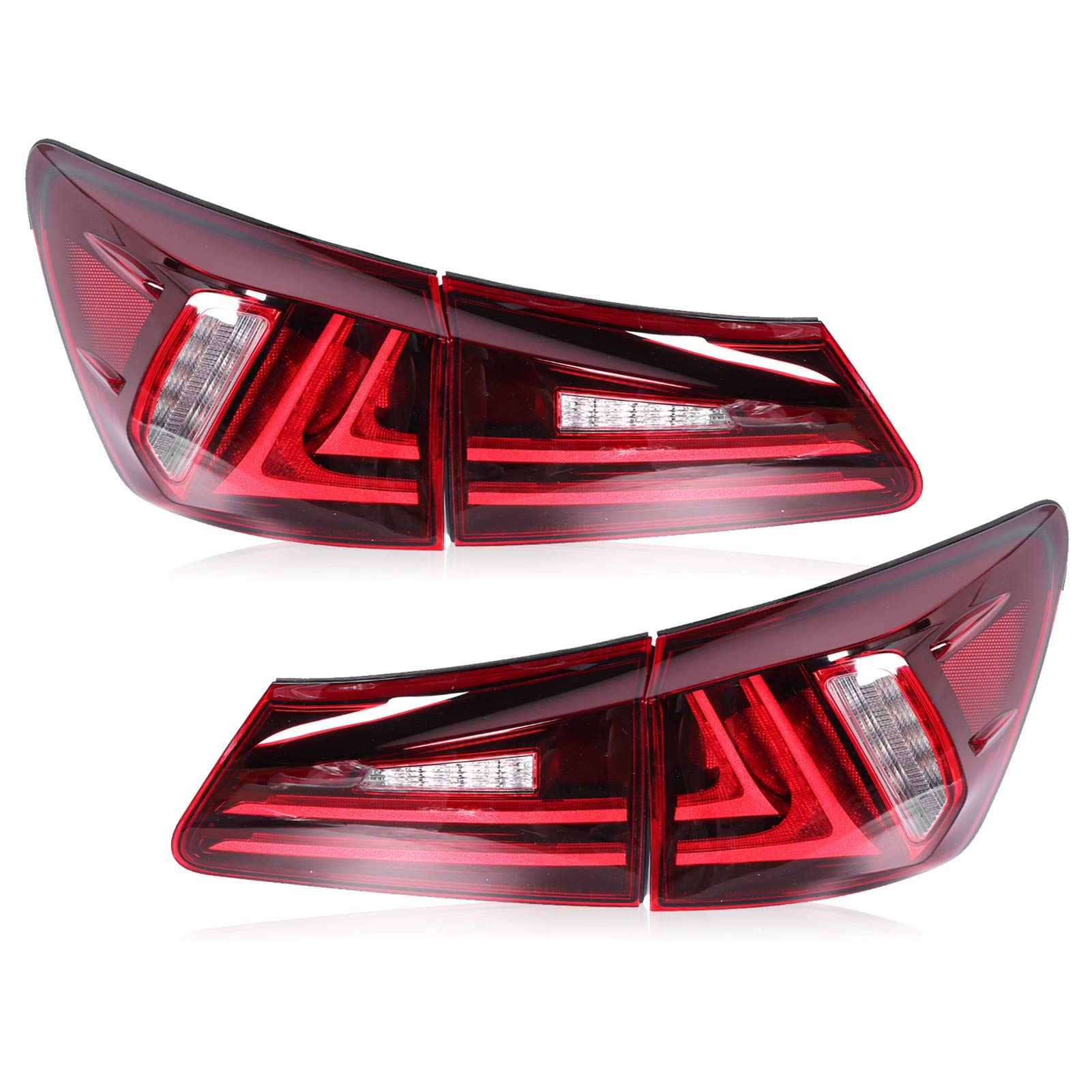 AKOZON Full LED Dynamic Tail Lights Assembly - Parking Light, Brake Light, Reverse Light, Turn Signal, Fog Light for Lexus IS 250/350/F (OE: YAB-IS-0277) - Upgrade Your Night Driving Safety & Style
