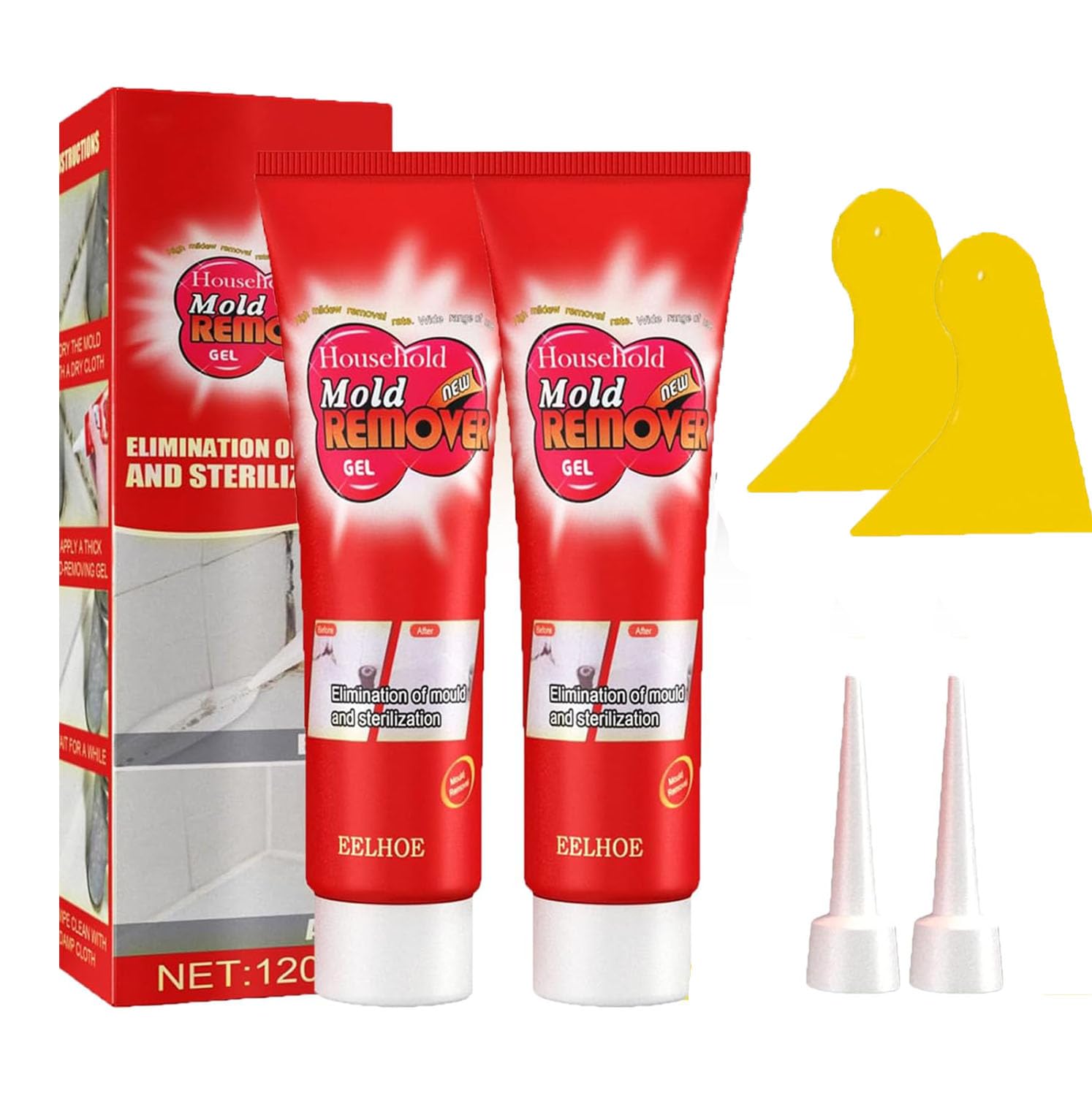 Flinzor 120g Magic Mold Remover Gel - Powerful Household Mold Cleaner for Washing Machine, Fridge, Bathroom Tiles & Shower - Eliminates Stubborn Mold & Mildew (2 Pack) - Ideal for Kitchen, Bathroom & Appliance Cleaning