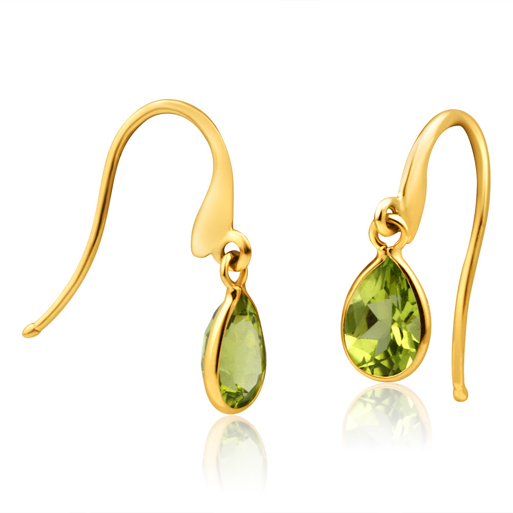 9ct Yellow Gold Peridot Drop Earrings for Women - Elegant Dangling Gemstone Jewelry for Parties, Weddings & Special Occasions