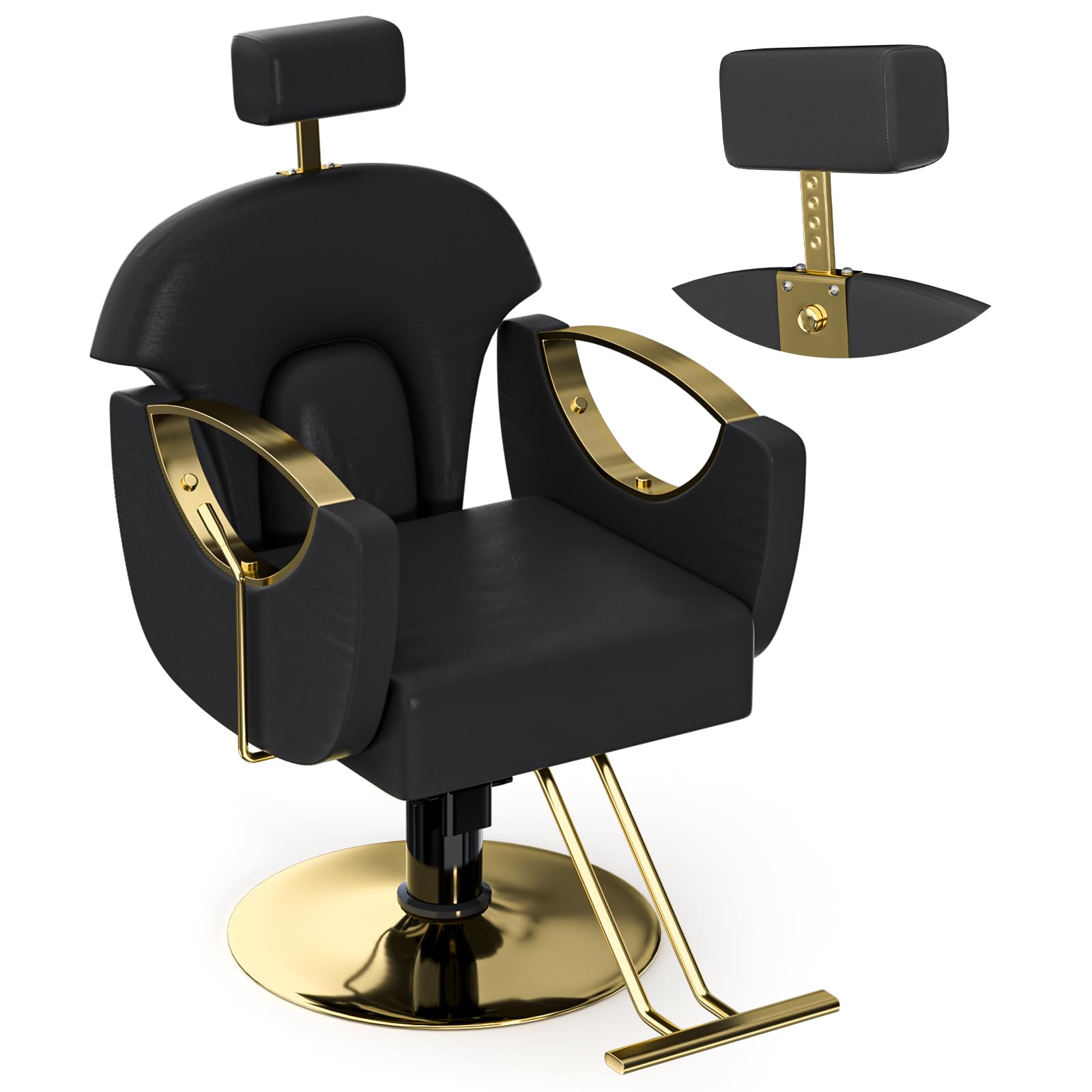 Premium Black & Gold Hydraulic Barber Chair - 360° Swivel, Height Adjustable & Reclining Salon Styling Chair with Lifting Headrest | Comfortable Hairdresser Chair for Salons, Barbershops & Home Use