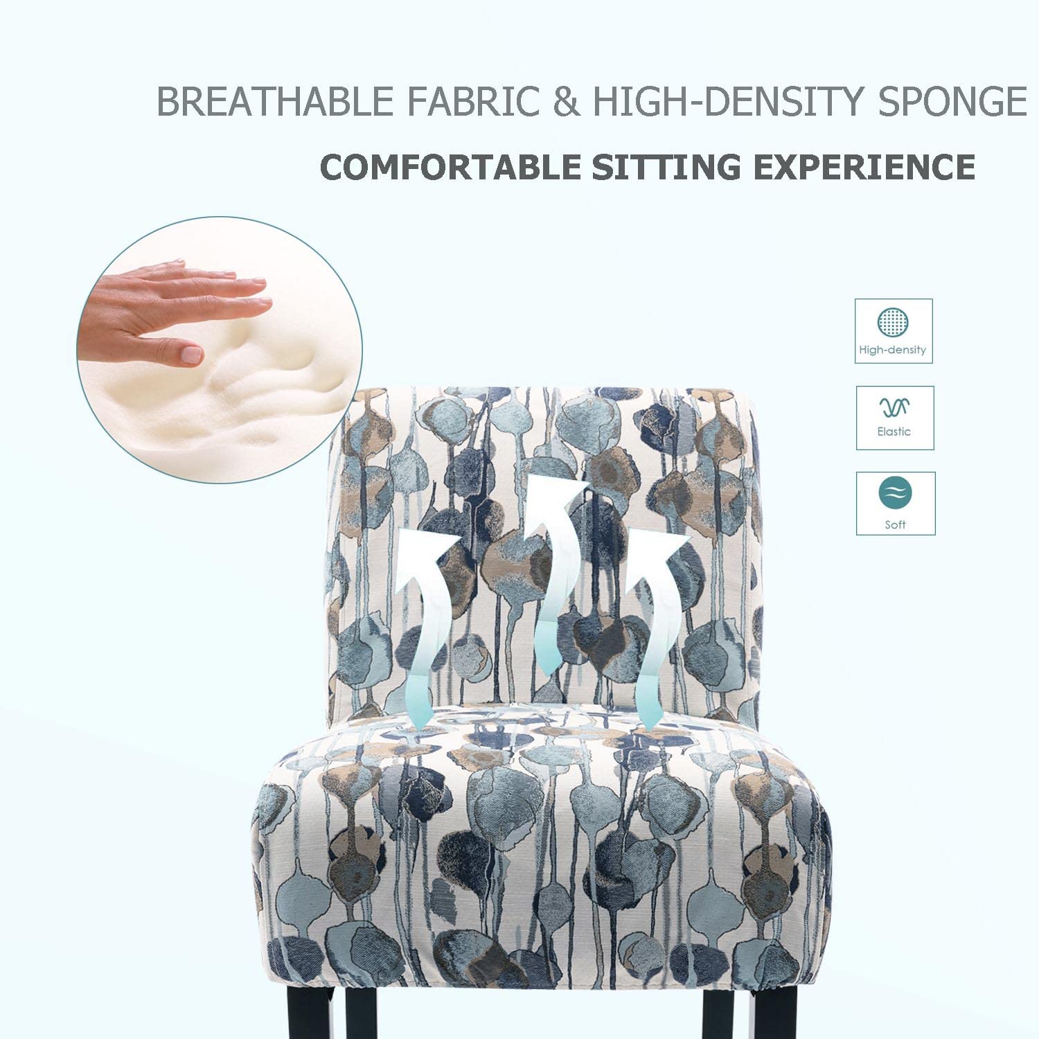 2-Piece Fabric Armless Accent Chairs Set - Modern Slipper Side Chairs with Washable Covers for Living Room, Bedroom & Home Office - White/Blue/Floral Options - Perfect for Small Spaces, Reading Nooks & Guest Seating
