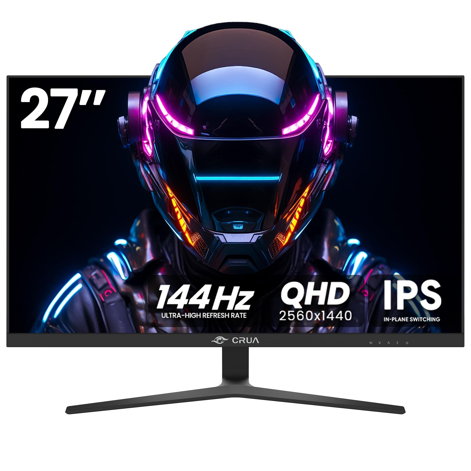 CRUA 27 Inch Gaming Monitor - 2K 1440P 144Hz IPS PC Monitor with 99% sRGB, AMD FreeSync, Low Blue Light, HDMI 2.0 & DisplayPort 1.2, Wall Mountable & Tilt Adjustable - Perfect for Esports, Streaming & Office Work (Black)