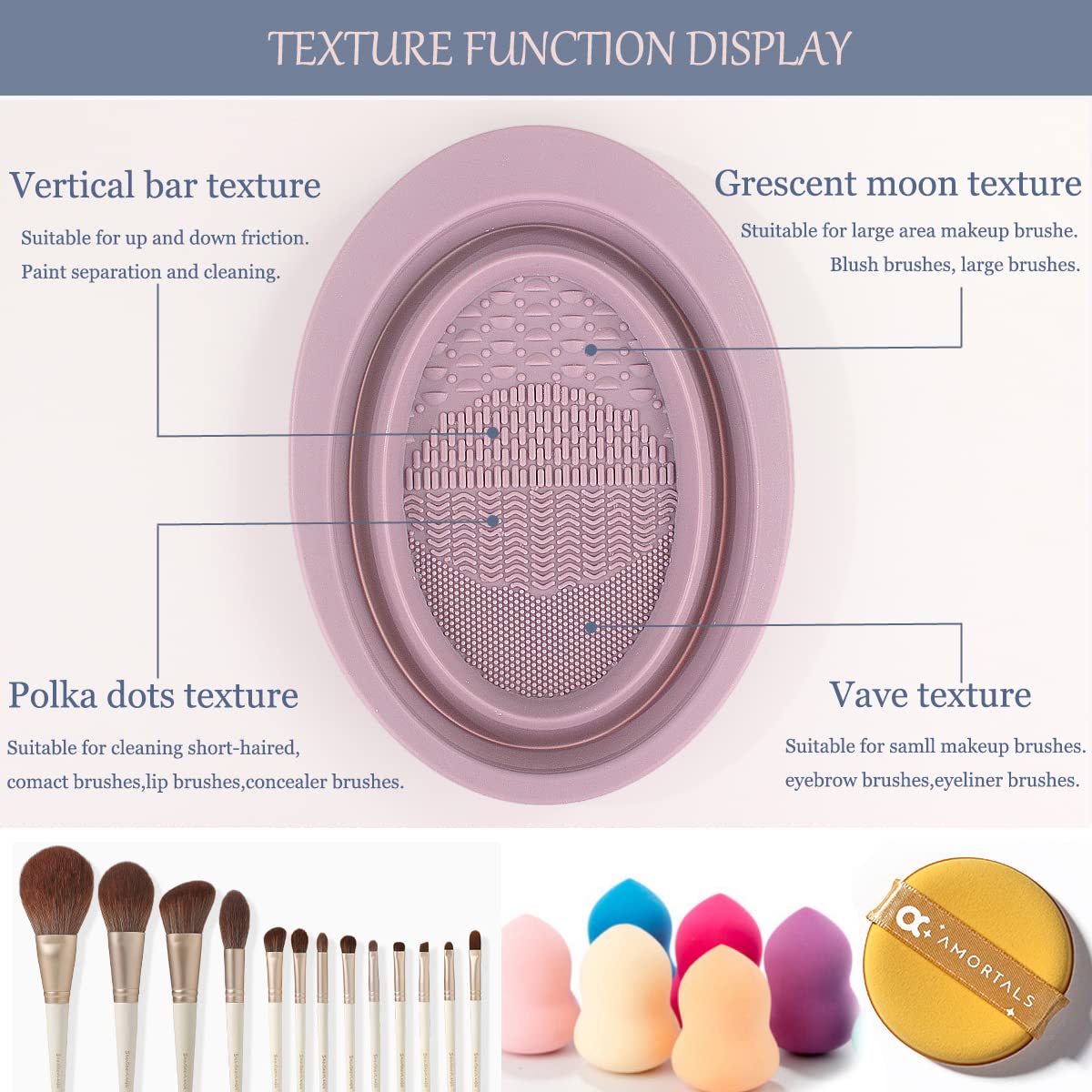 Foldable Silicone Makeup Brush Cleaning Mat with Hanging Drying Net - Portable Makeup Brush Cleaner Pad & Mesh Drying Rack for Makeup Sponges, Powder Puffs & Brushes (Purple) - Perfect for Home & Travel Makeup Brush Care