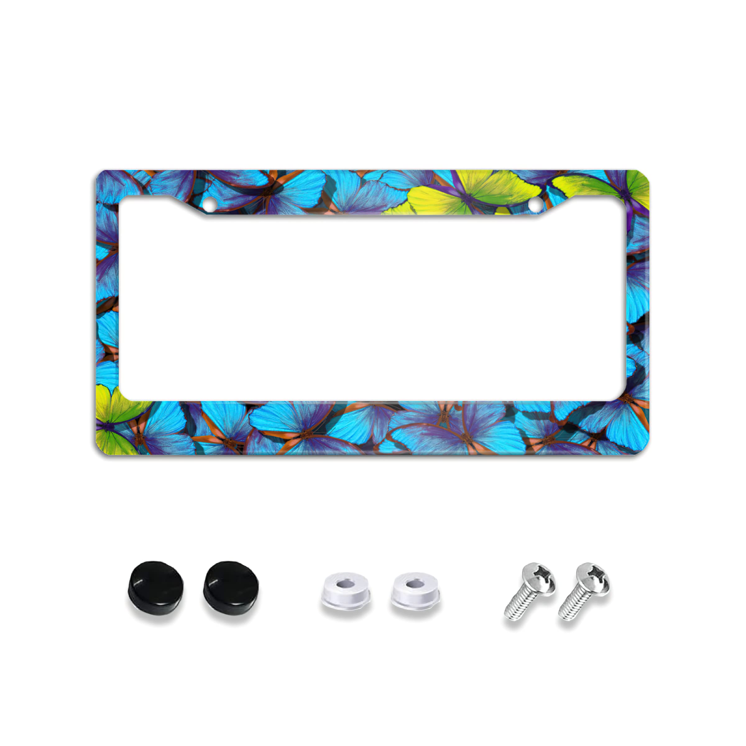 Blue Butterfly Decorative Car License Plate Frame - Aluminum Customized License Plate Cover for Men & Women - US Canada Standard 12