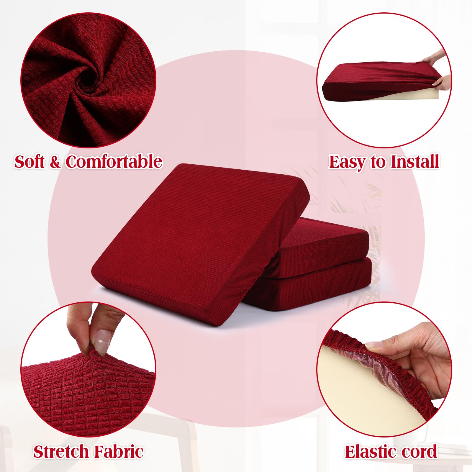 Newwiee 8-Piece Stretch Sofa Cushion Covers - Waterproof Outdoor Furniture Protector for Patio, Deck, Poolside - Soft Replacement Slipcovers for Couch, Chair, Sectional - Pet-Friendly & UV Resistant (Wine Red) - Perfect for Backyard, Garden & Sunroom Relaxation