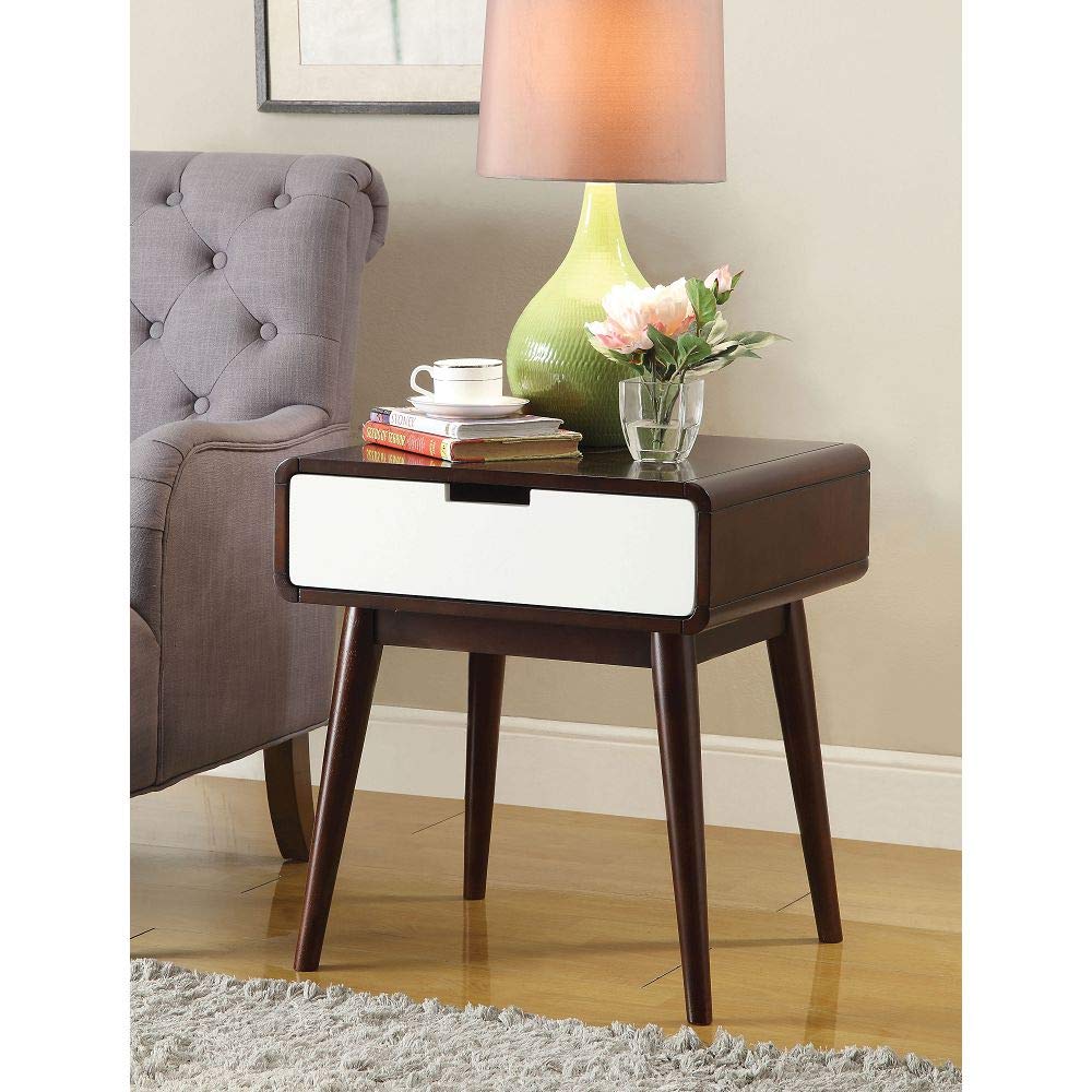 NYCSUOANI Modern End Table for Living Room - Espresso & White Finish, Small Side Table for Sofa, Bedroom, or Office - Perfect for Holding Lamps, Books & Decor