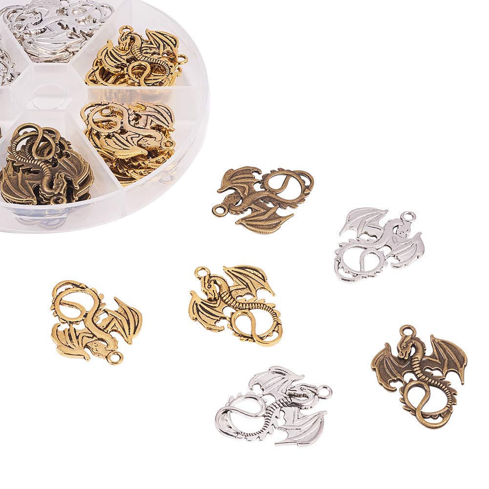 PandaHall Dragon Charms 36pcs - Tibetan Fire Dragon Pendants for Jewelry Making & Men's Bracelets - Chinese New Year Decor & Gifts