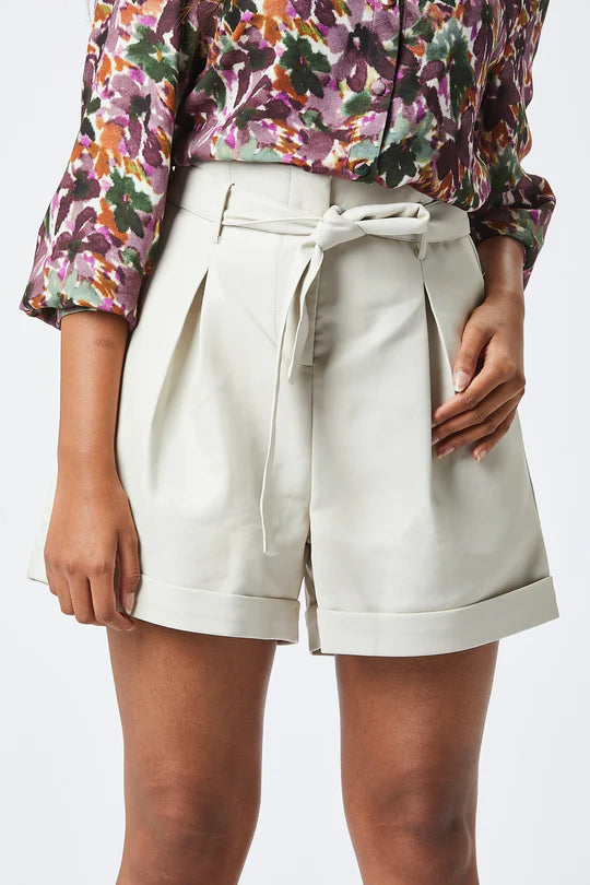 Avena Faux Leather Shorts for Women - High Waist Stretch Vegan Leather Shorts in Beige | Trendy Casual Outfits & Night Out Wear
