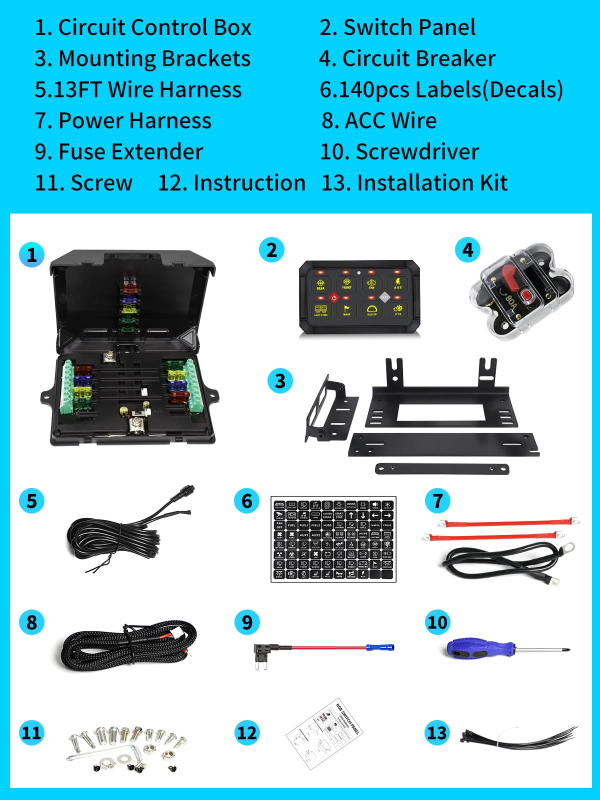 MAYELLO RGB 8 Gang Switch Panel with Memory Function - Auto-Dimmable Toggle Momentary Pulsed Multifunction Switch Panel Pod 12-24V Waterproof for Truck Boat UTV - Perfect for Off-Road Vehicles, Marine & RV Lighting Control (2-Year Warranty)