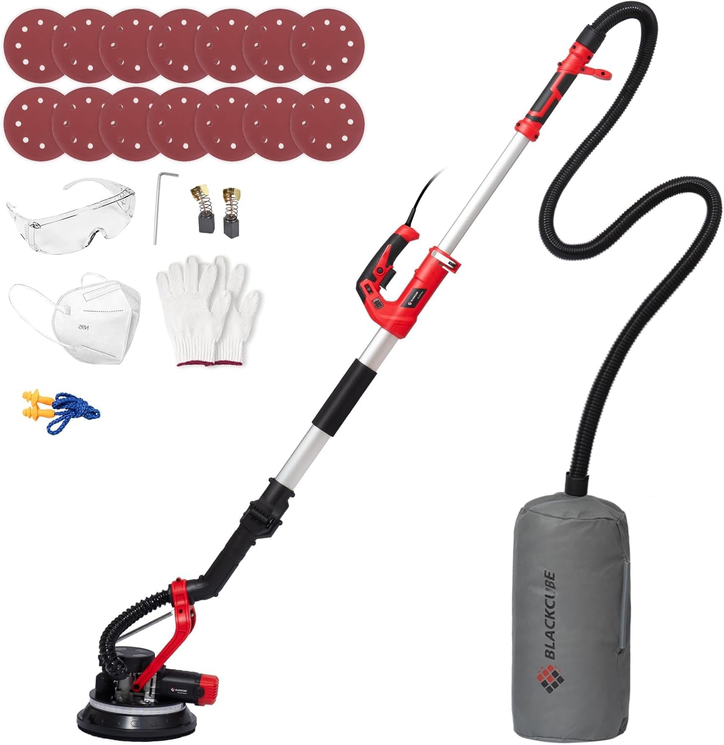 880W Electric Drywall Sander with Vacuum Dust Collection - Blackcube Popcorn Ceiling Removal Tool, 5 Variable Speed (1000-2100 RPM), LED Lights & 14 Sanding Discs - Perfect for Drywall Repair, Ceiling Texturing and DIY Home Renovation Projects