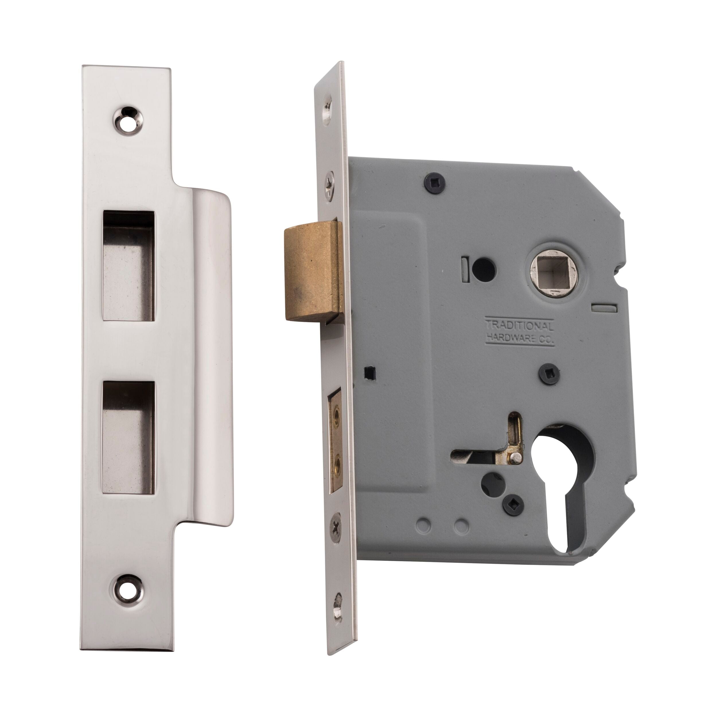 Euro Cylinder Mortice Lock CTC47.5mm Backset 57mm - Polished Nickel Finish for Interior/Exterior Doors - Secure Home & Office Entry