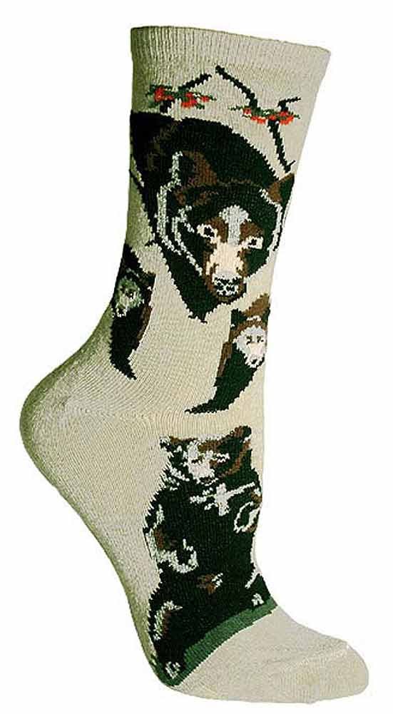 Wheel House Designs Women's Black Bear Print Crew Socks - Cozy Winter Hiking & Cabin Wear