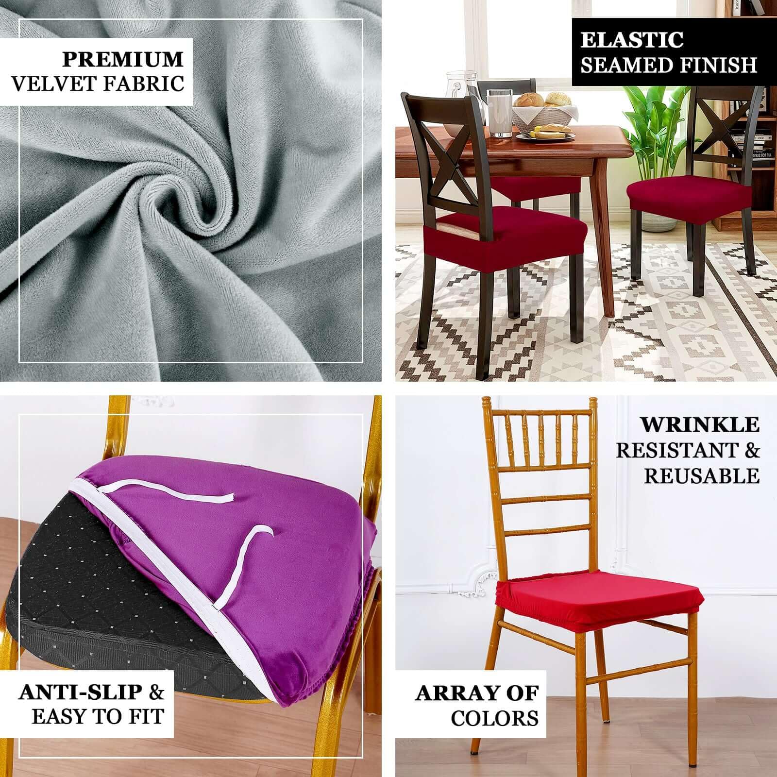 Efavormart Dusty Rose Velvet Dining Chair Cover - Stretchable Washable Seat Slipcover with Tie, Removable Upholstery Protector for Dining Room & Office | Perfect for Home Decor, Wedding Banquets, and Restaurant Seating