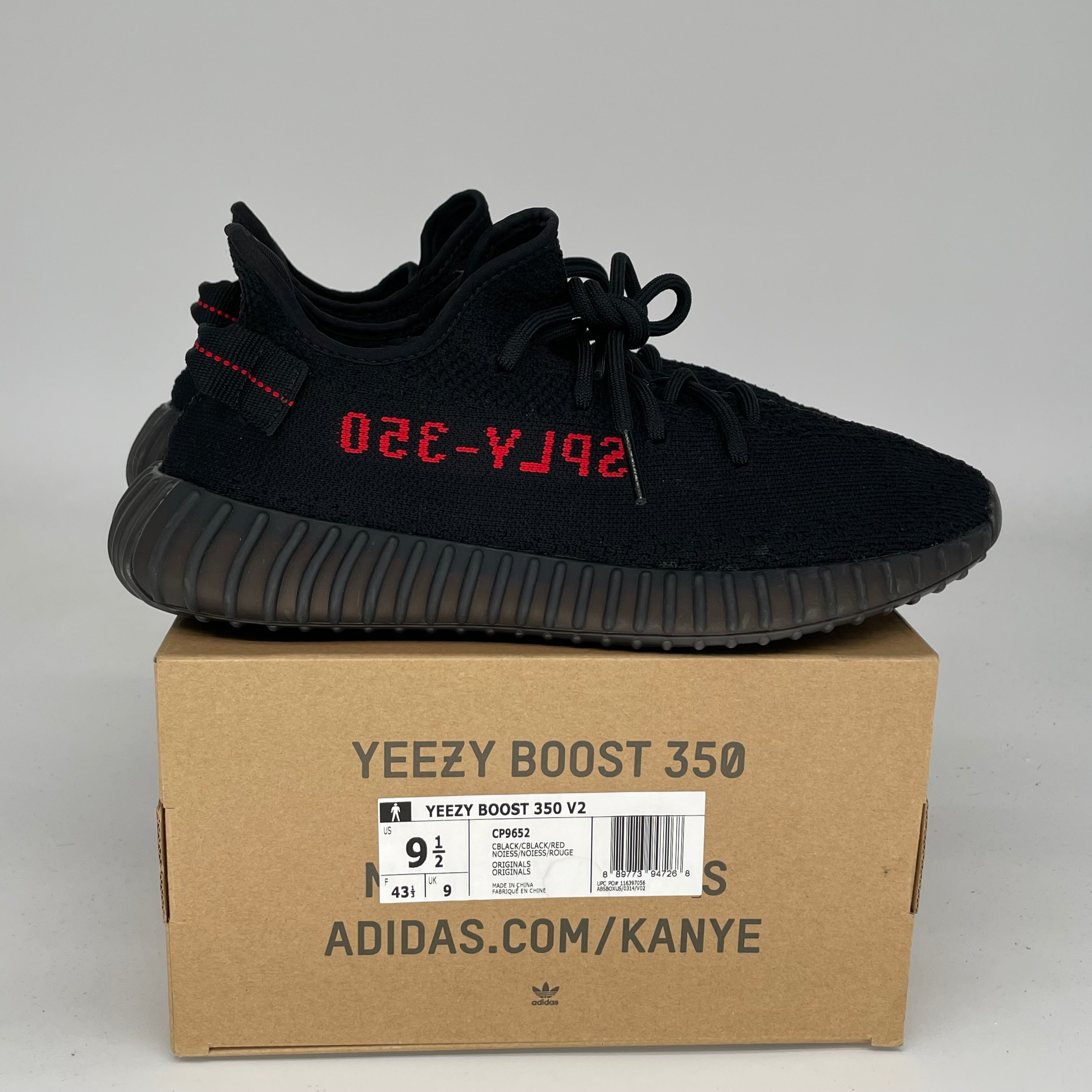 Adidas Yeezy Boost 350 V2 Bred Black/Red - Men's Size 9.5 CP9652 | Stylish Sneakers for Running, Gym & Streetwear Fashion